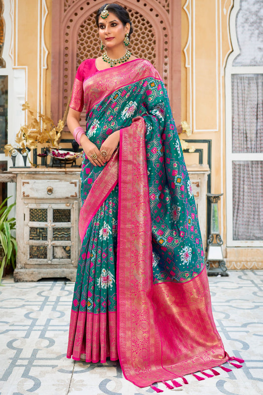 Teal Silk Patola Saree-ZB132303_1