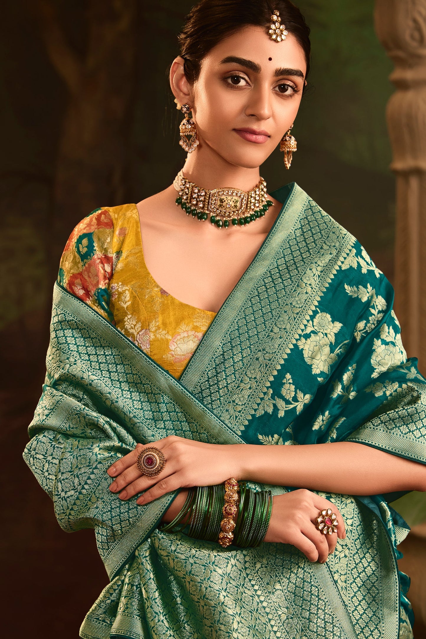 Teal Woven Crepe Silk Saree-ZB133584_2_SareeButa.com