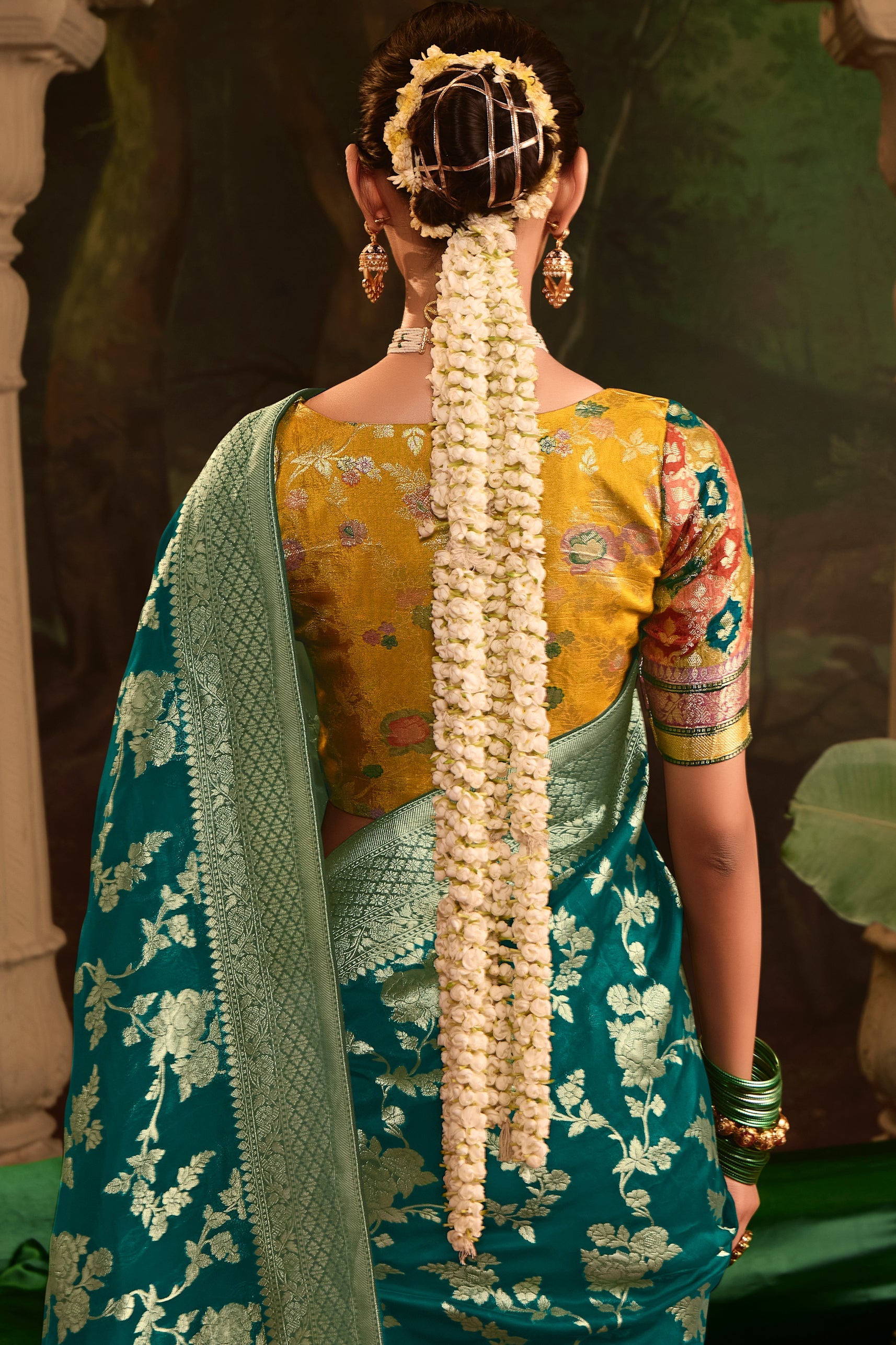 Teal Woven Crepe Silk Saree-ZB133584_4_SareeButa.com