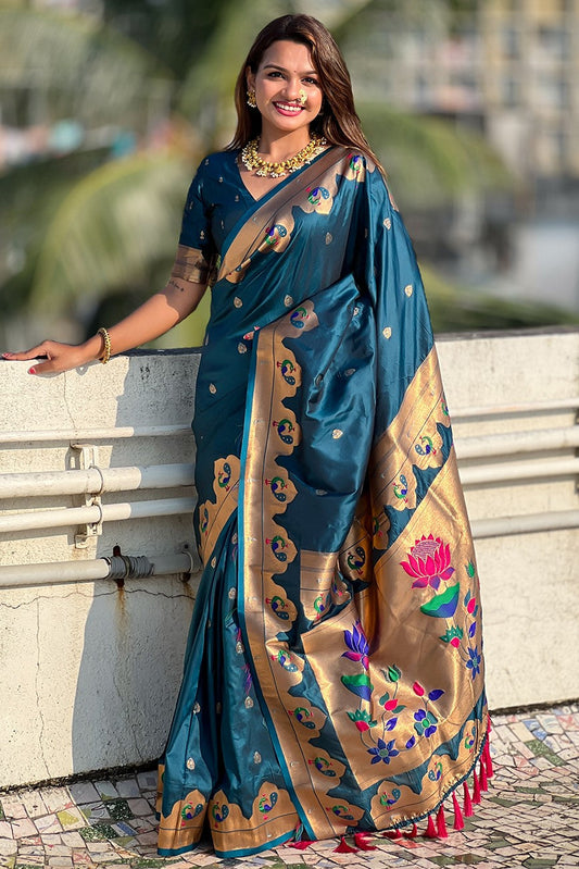 Teal Blue Paithani Saree-ZB133091_1_SareeButa.Com