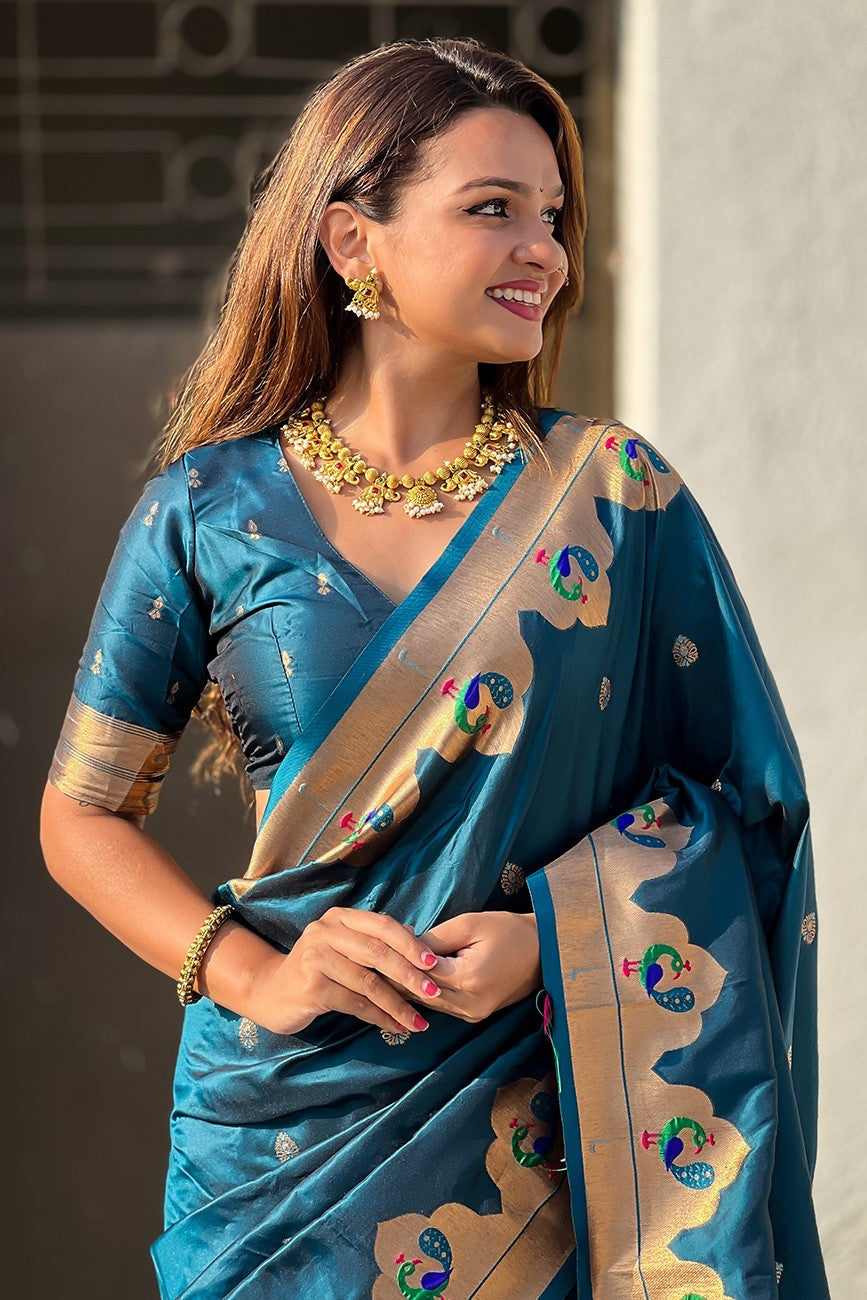 Teal Blue Paithani Saree-ZB133091_3_SareeButa.Com