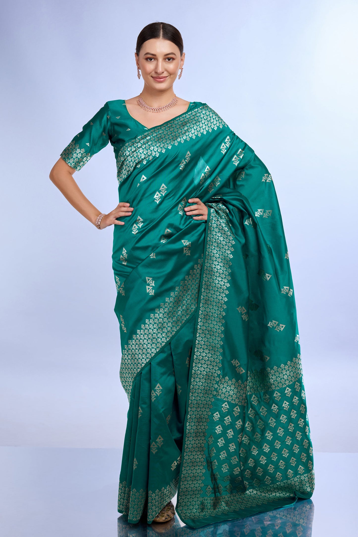 Teal Woven Silk Saree-ZB132178_1