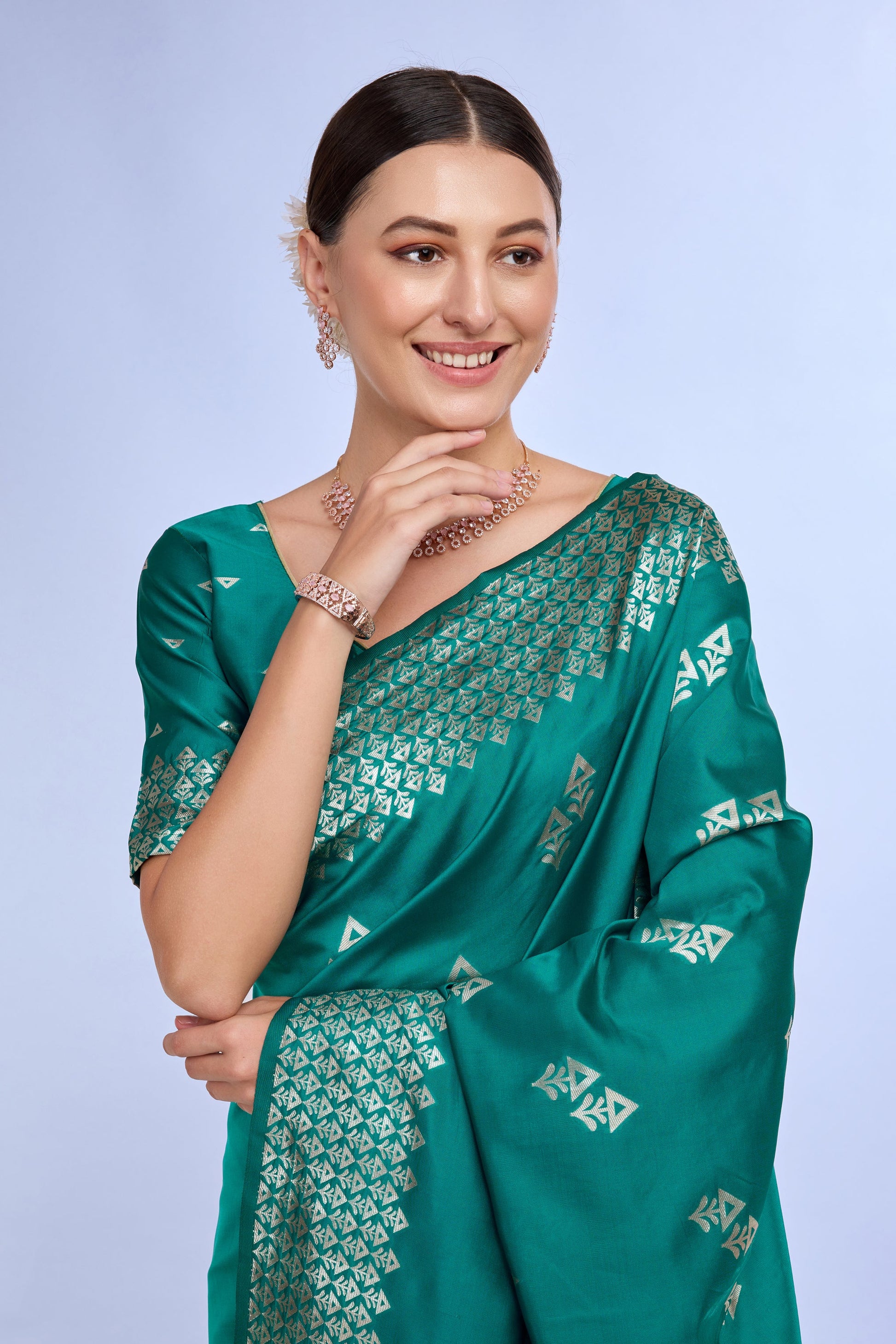 Teal Woven Silk Saree-ZB132178_2