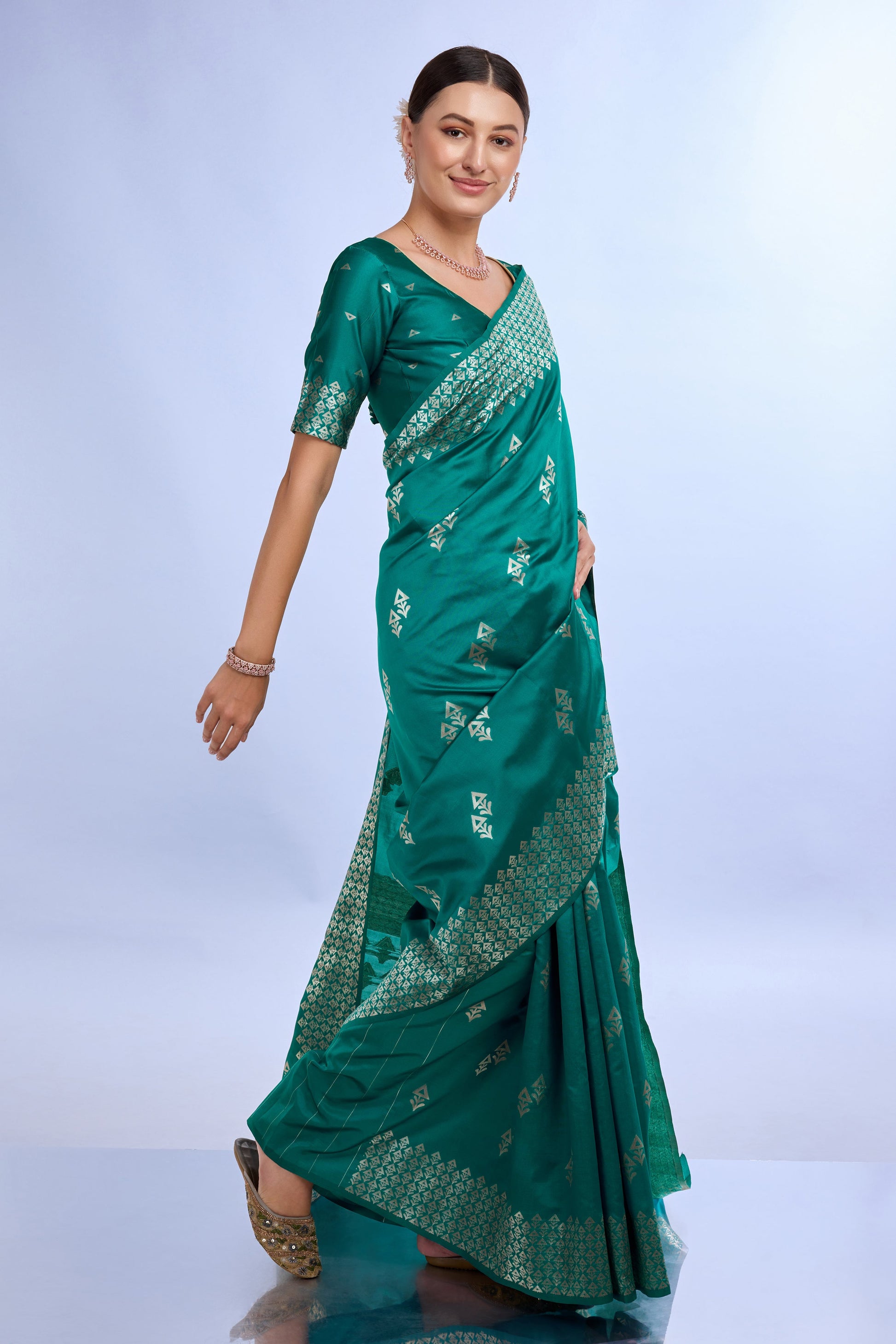 Teal Woven Silk Saree-ZB132178_3