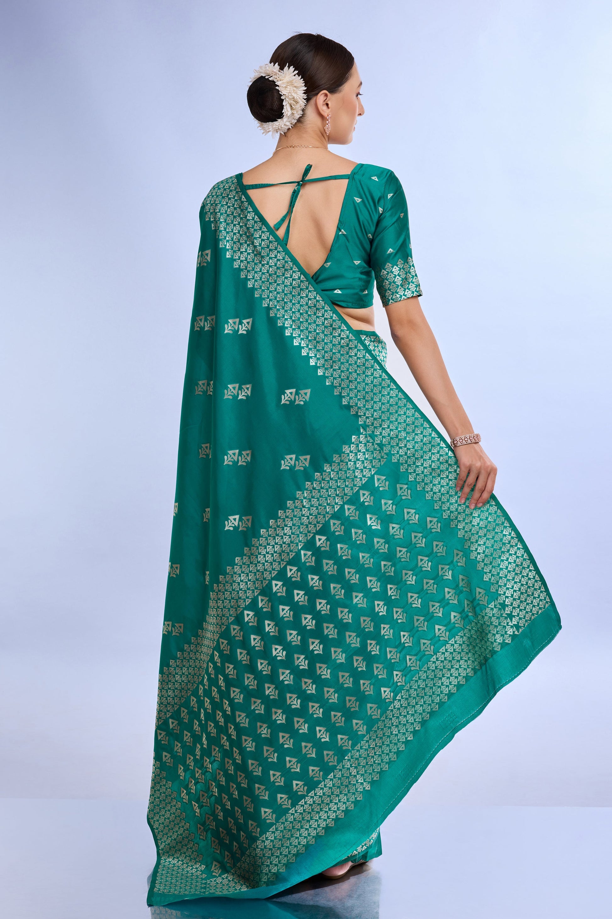 Teal Woven Silk Saree-ZB132178_4