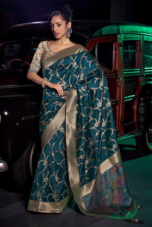 Teal Woven Silk Saree-ZB134655_1_SareeButa.com