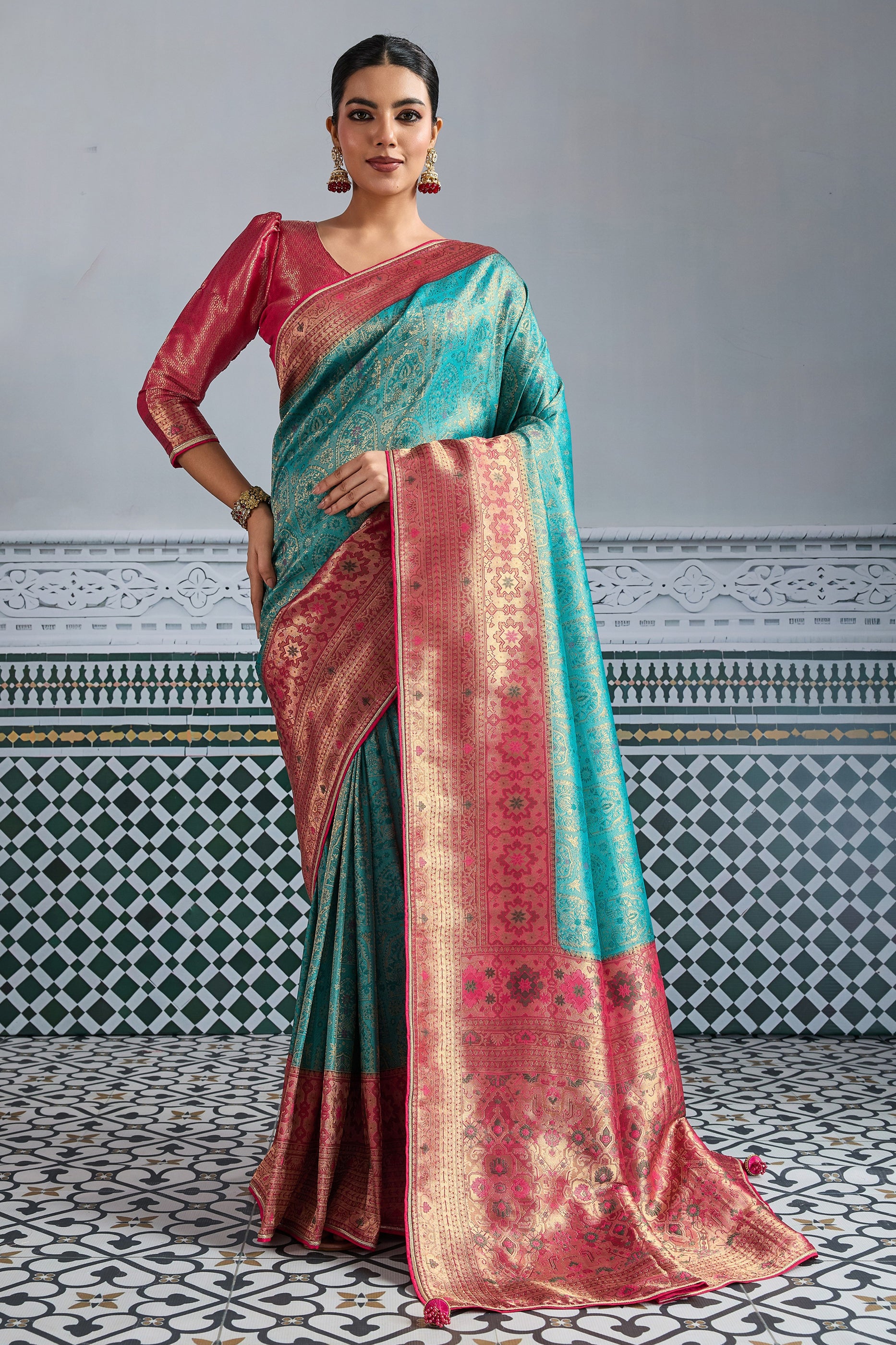 Tiffany Blue Woven Meenakari Silk Saree-SAR11792_1_SareeButa.com