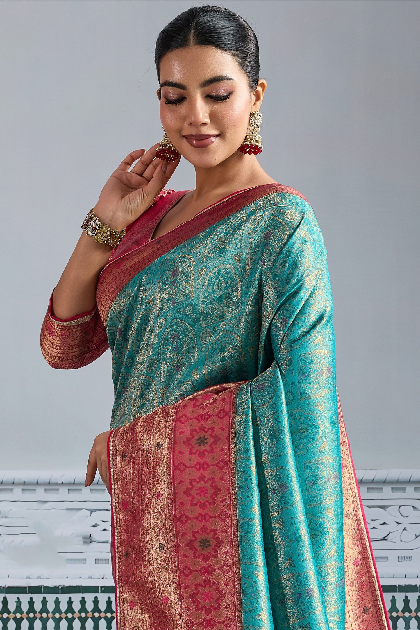 Tiffany Blue Woven Meenakari Silk Saree-SAR11792_3_SareeButa.com