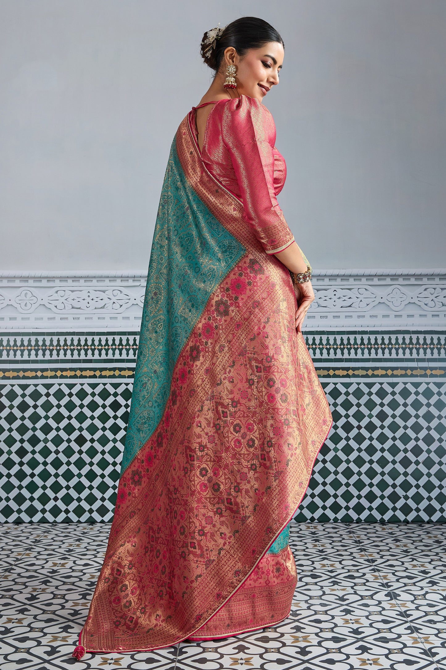 Tiffany Blue Woven Meenakari Silk Saree-SAR11792_2_SareeButa.com