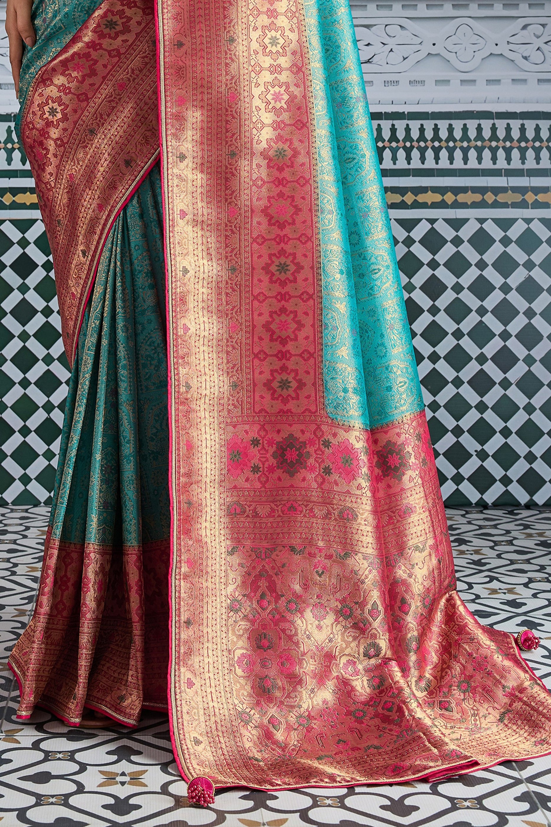Tiffany Blue Woven Meenakari Silk Saree-SAR11792_5_SareeButa.com