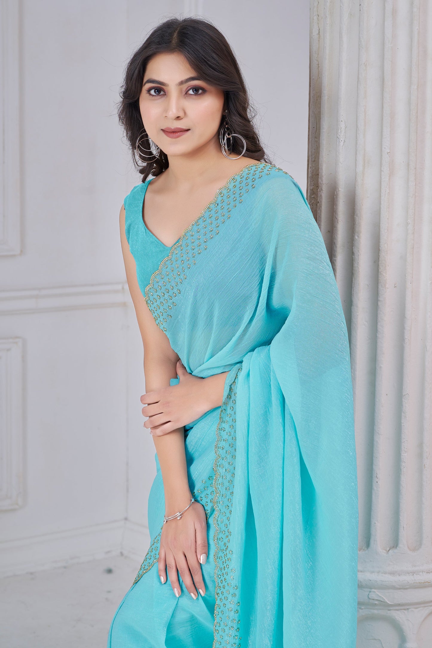 Turquoise Blue Embroidered Soft Silk Saree-SAR10758_2_SareeButa.com