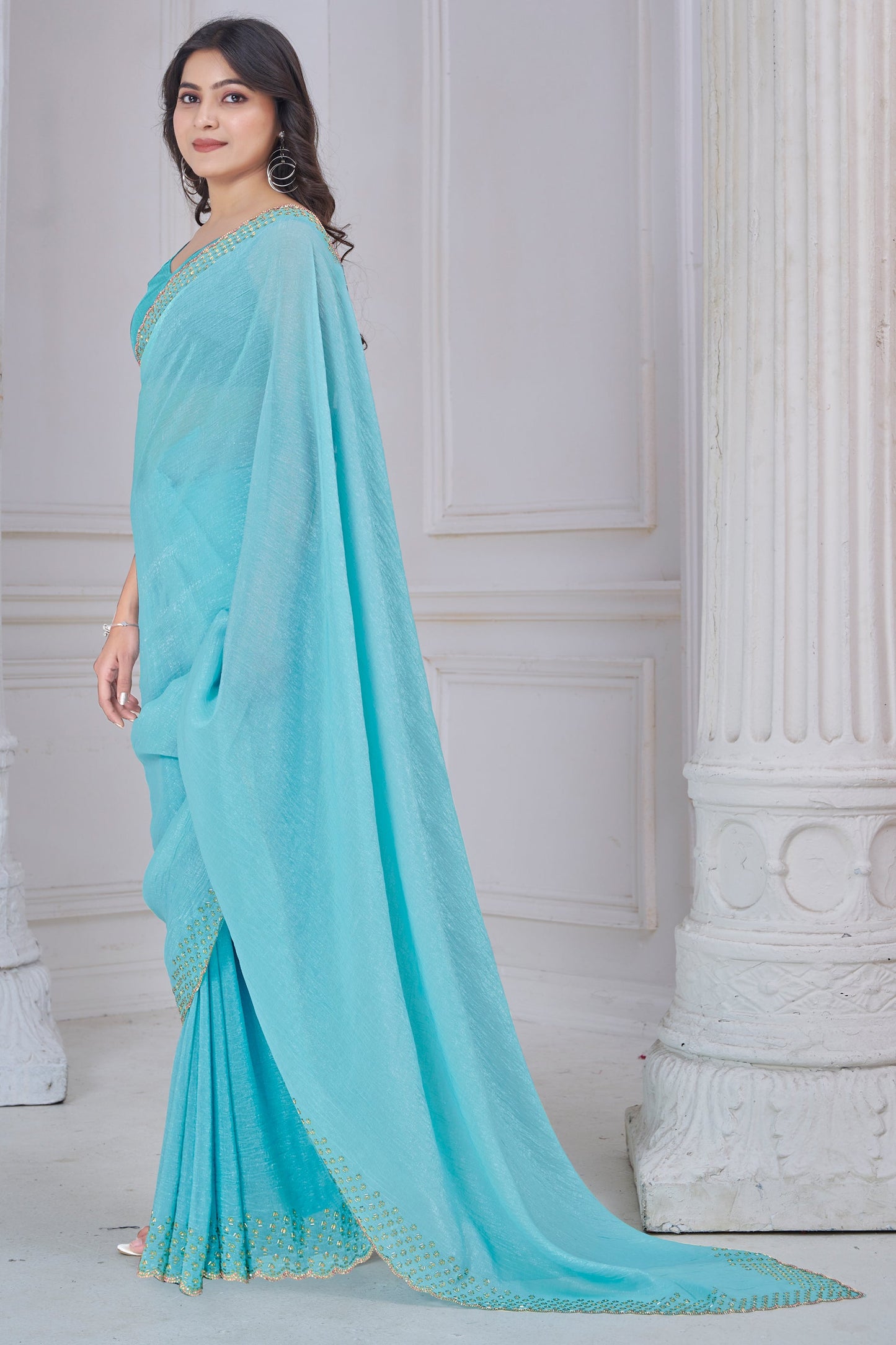 Turquoise Blue Embroidered Soft Silk Saree-SAR10758_3_SareeButa.com