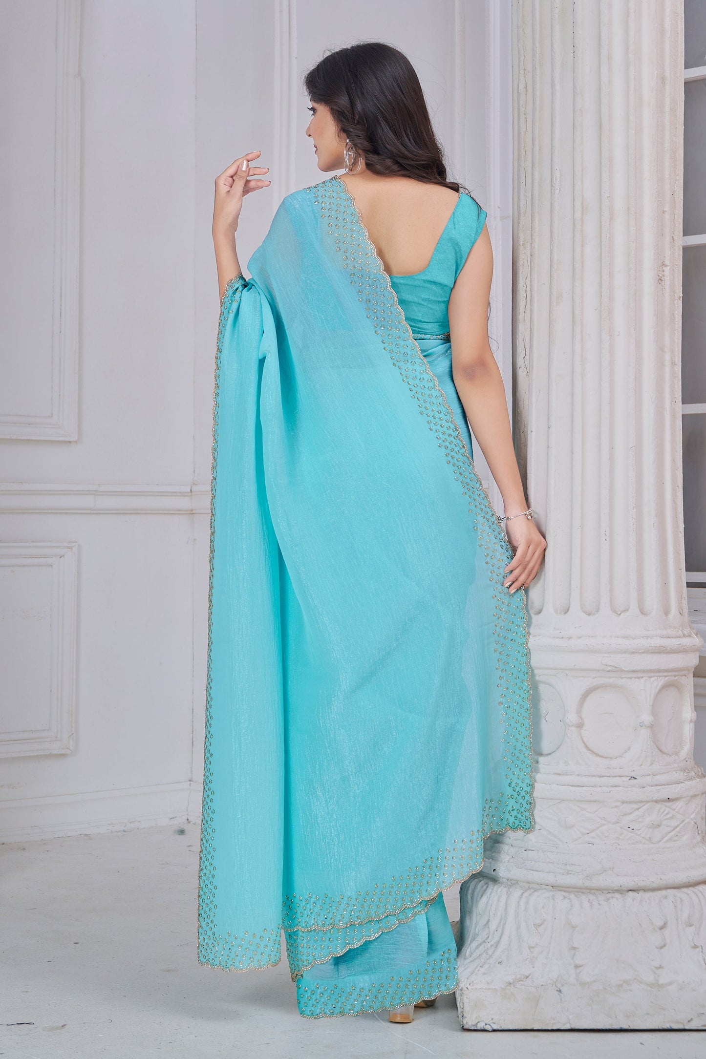 Turquoise Blue Embroidered Soft Silk Saree-SAR10758_4_SareeButa.com