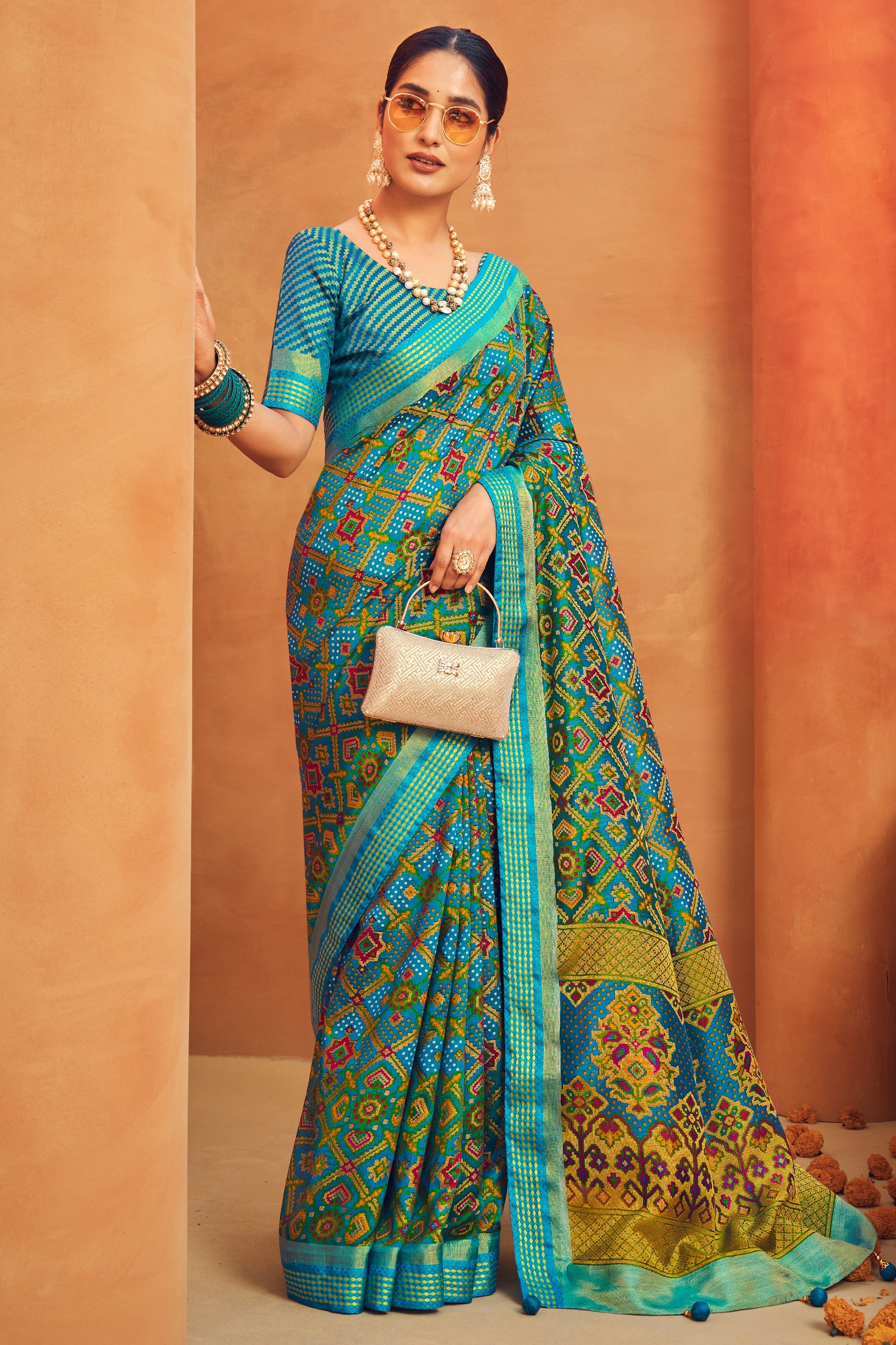 Turquoise Blue Printed Georgette Saree-SAR10098_1_SareeButa.com