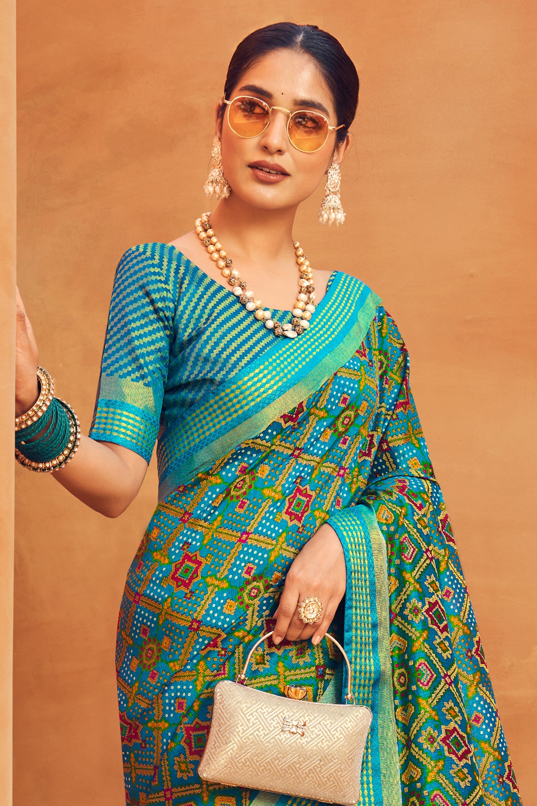 Turquoise Blue Printed Georgette Saree-SAR10098_3_SareeButa.com