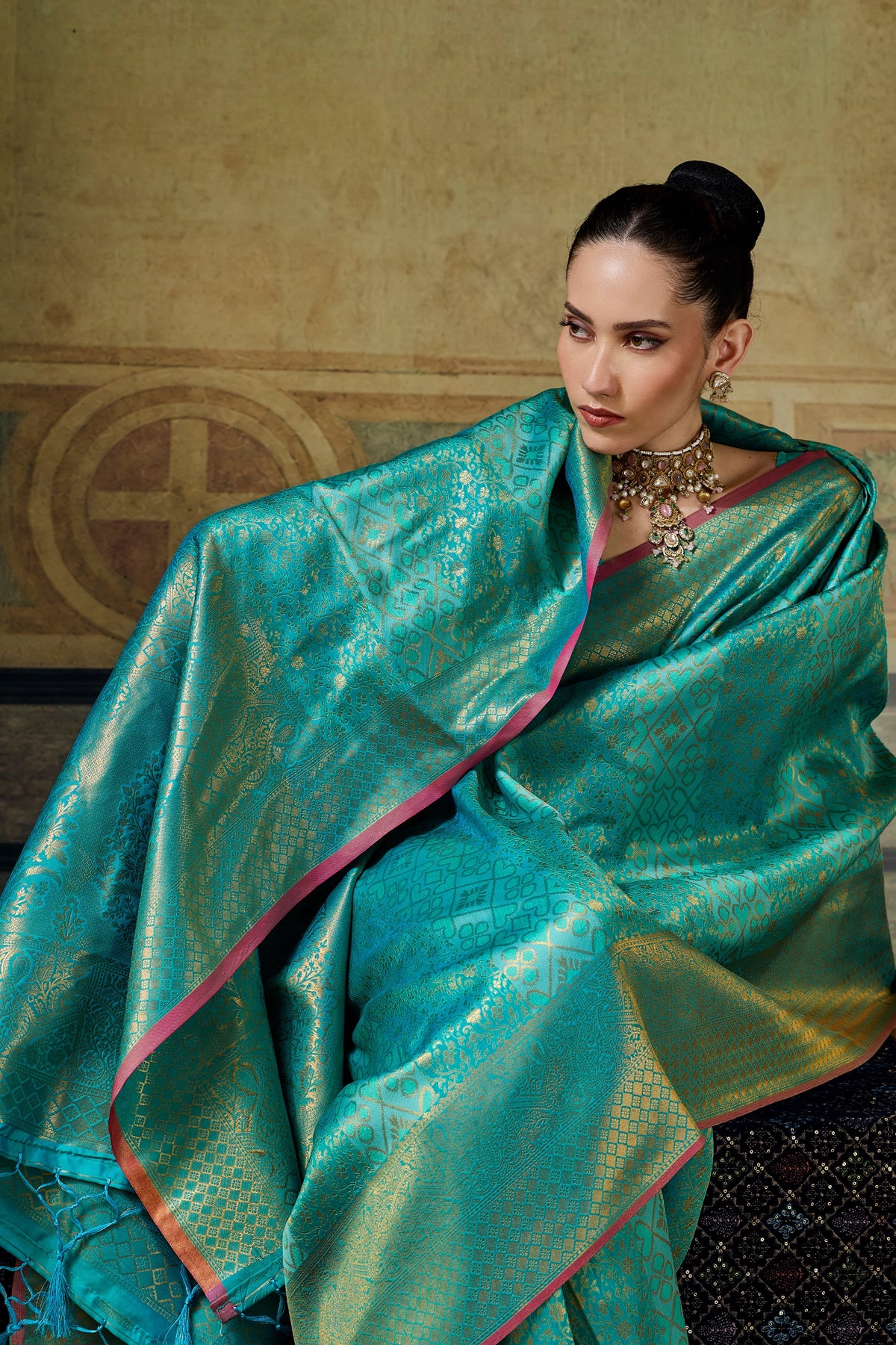Turquoise Blue Woven Silk Saree-SAR12917_2_SareeButa.com