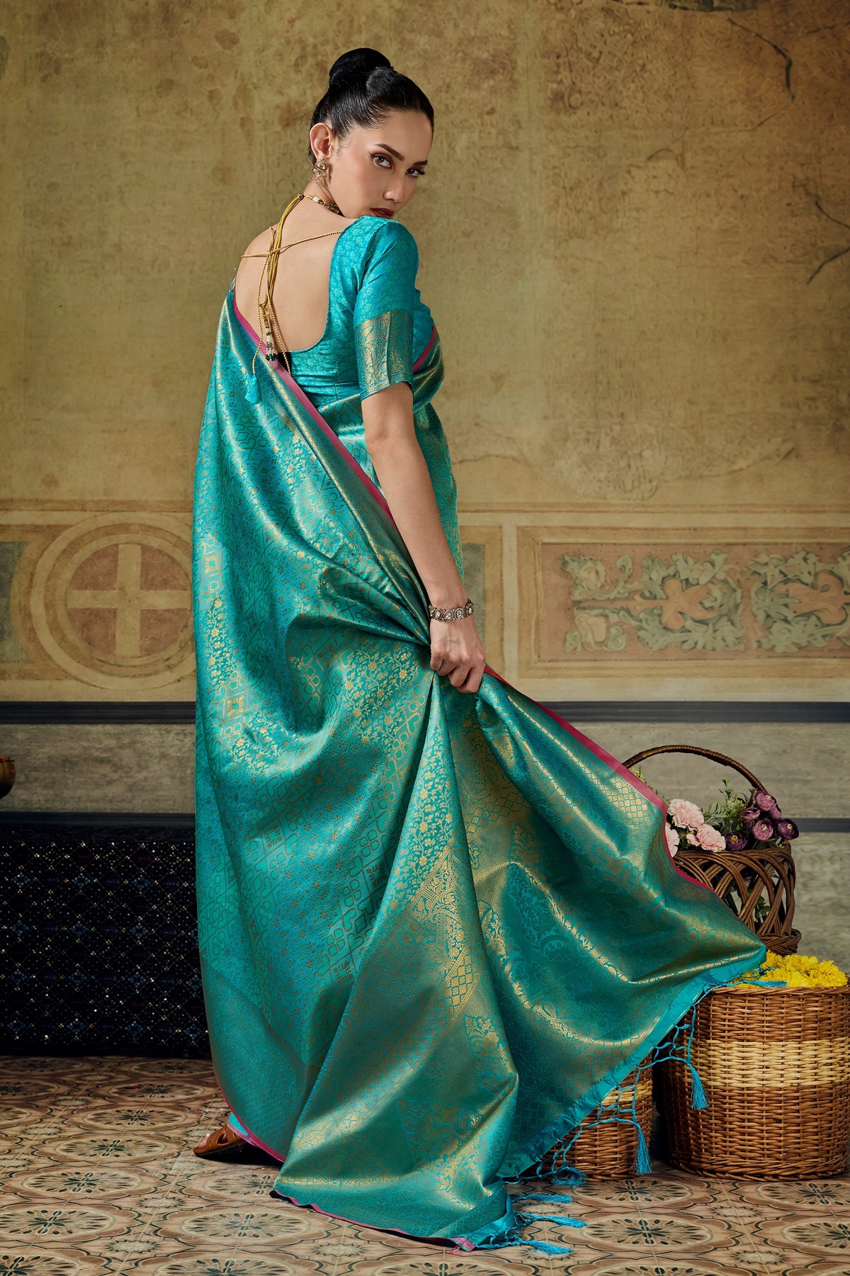 Turquoise Blue Woven Silk Saree-SAR12917_3_SareeButa.com