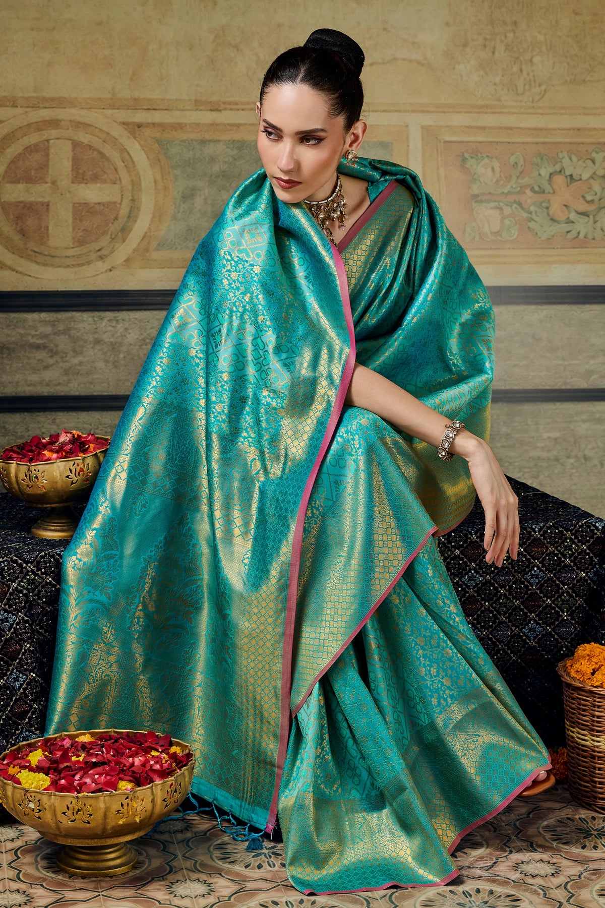 Turquoise Blue Woven Silk Saree-SAR12917_4_SareeButa.com