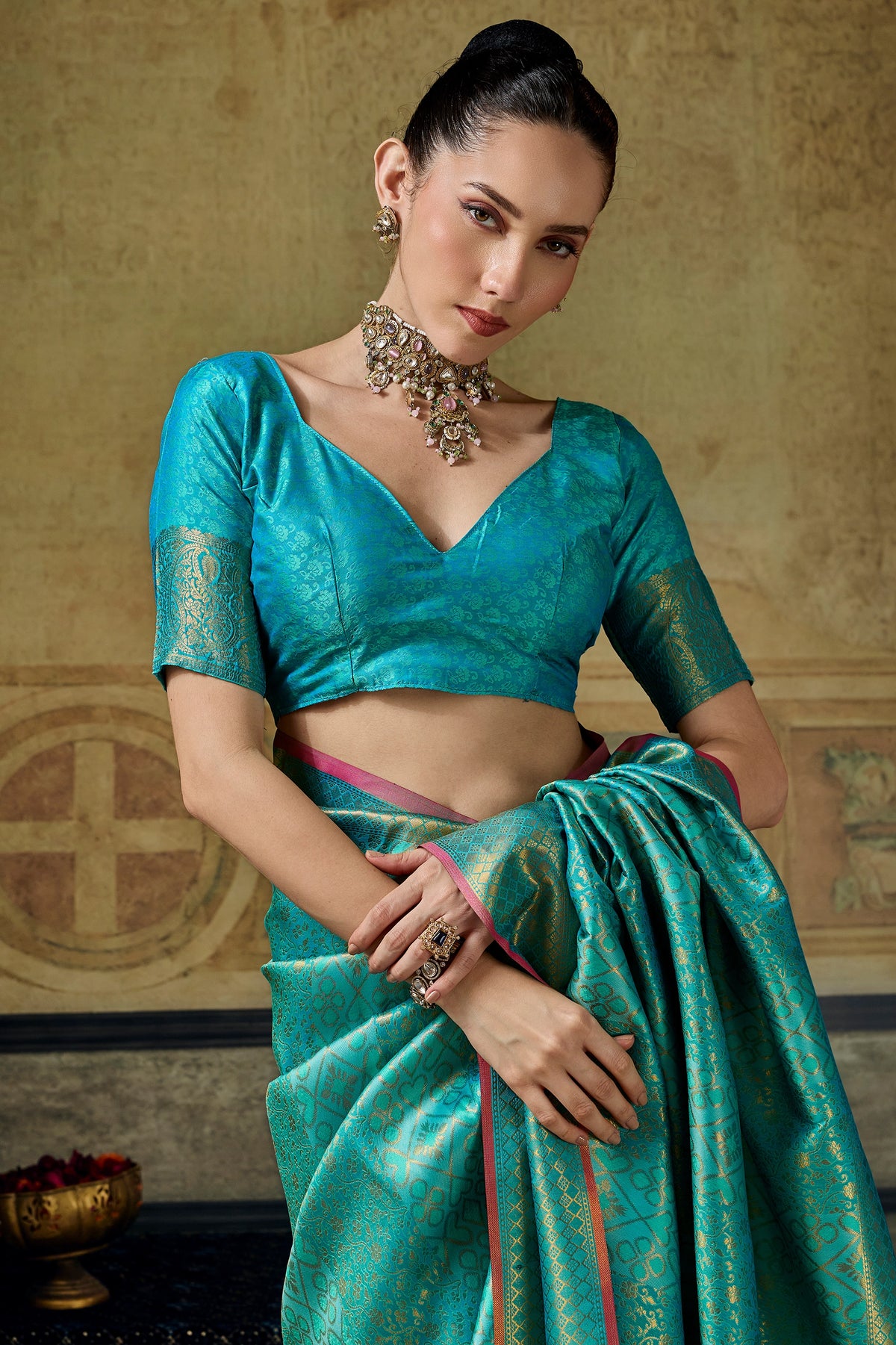 Turquoise Blue Woven Silk Saree-SAR12917_5_SareeButa.com