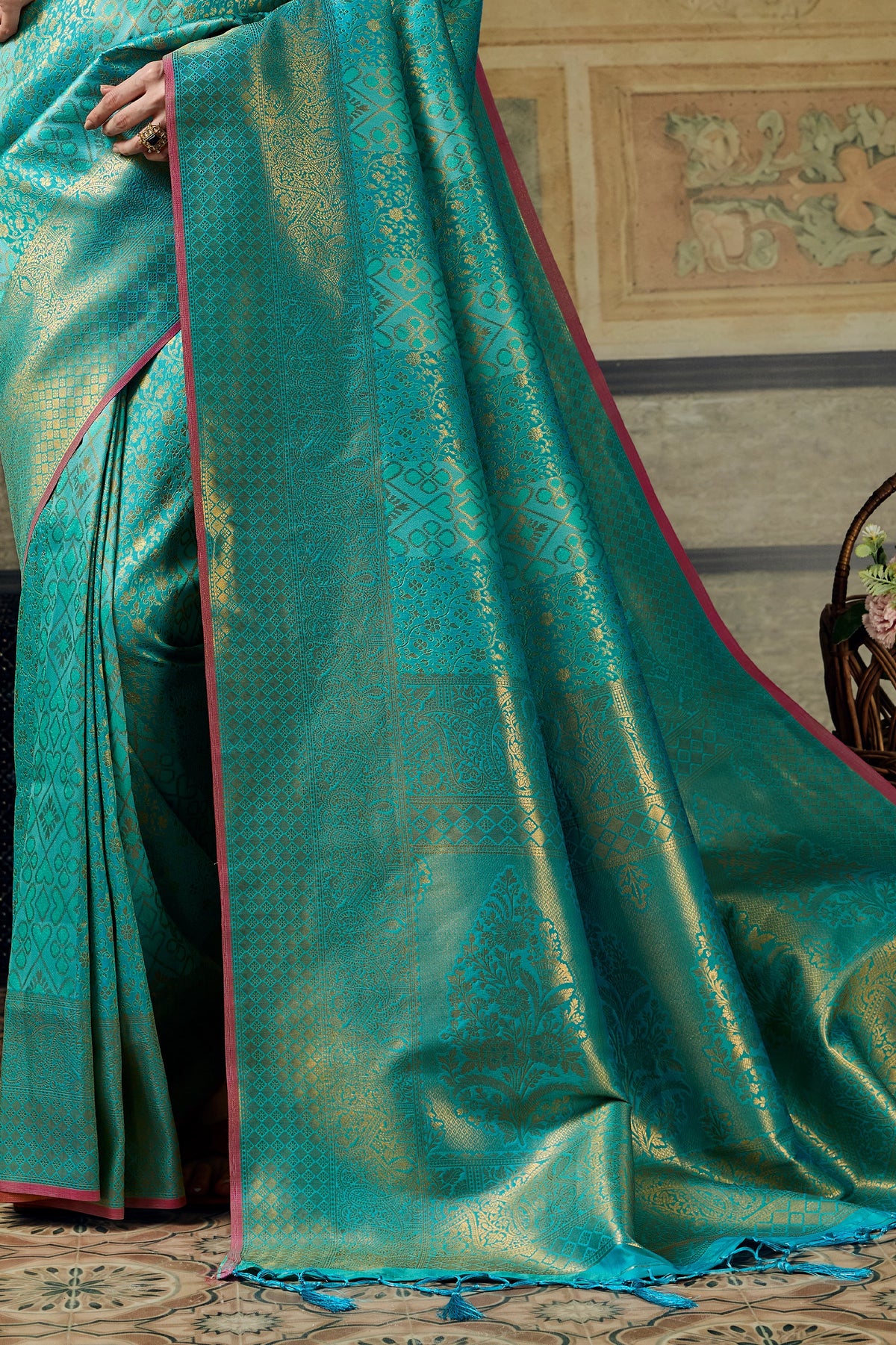 Turquoise Blue Woven Silk Saree-SAR12917_6_SareeButa.com