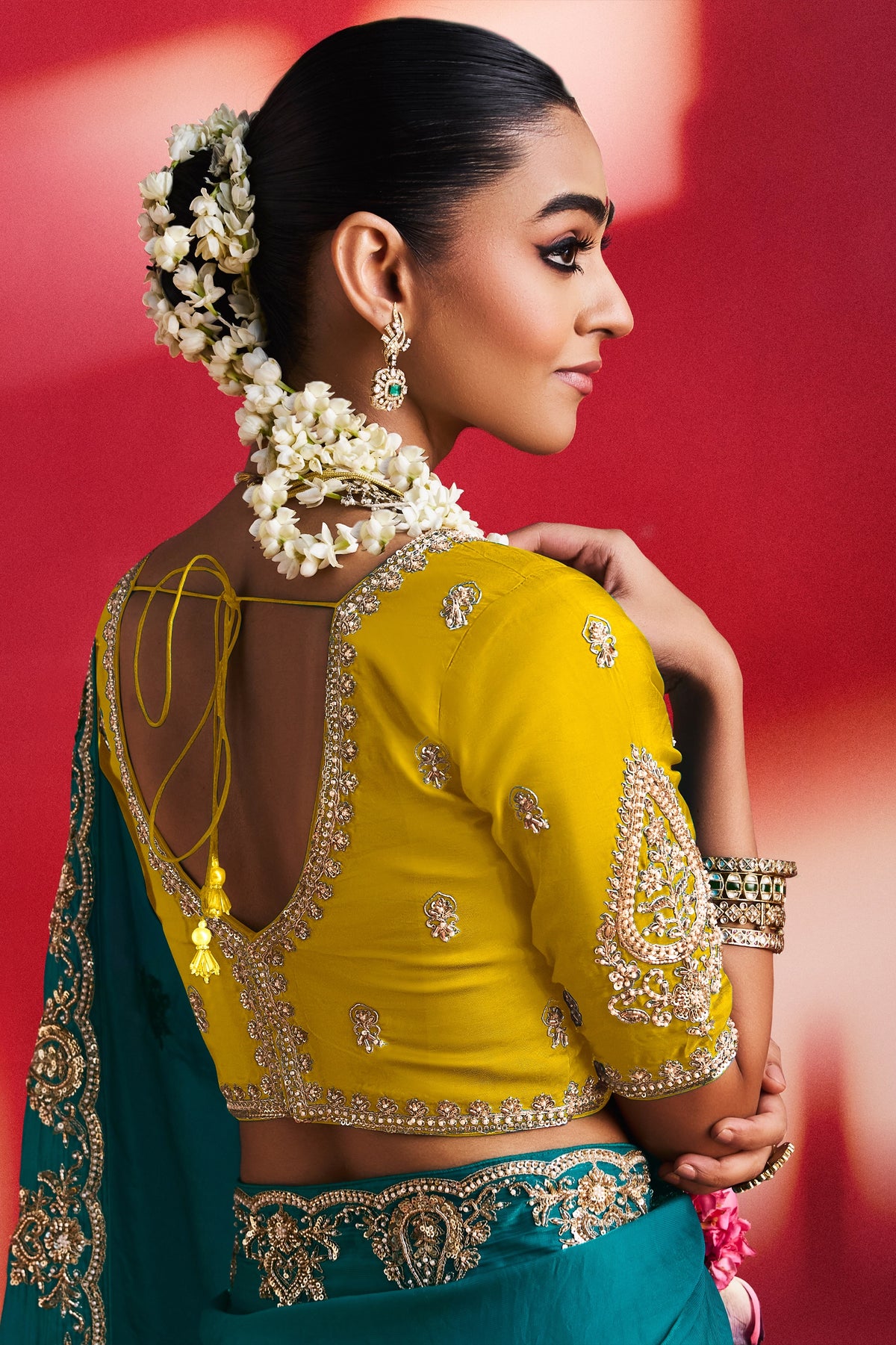 Turquoise Green Soft Silk Embellished Border Saree-SAR13309_3_SareeButa.com