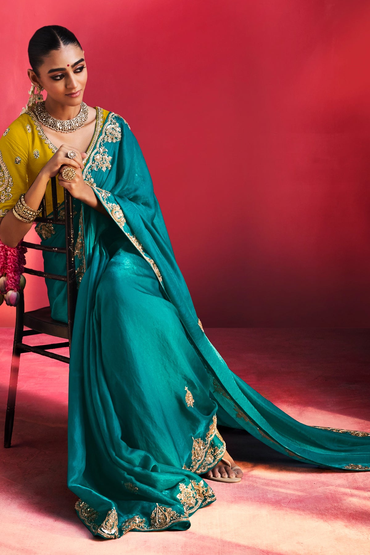 Turquoise Green Soft Silk Embellished Border Saree-SAR13309_4_SareeButa.com
