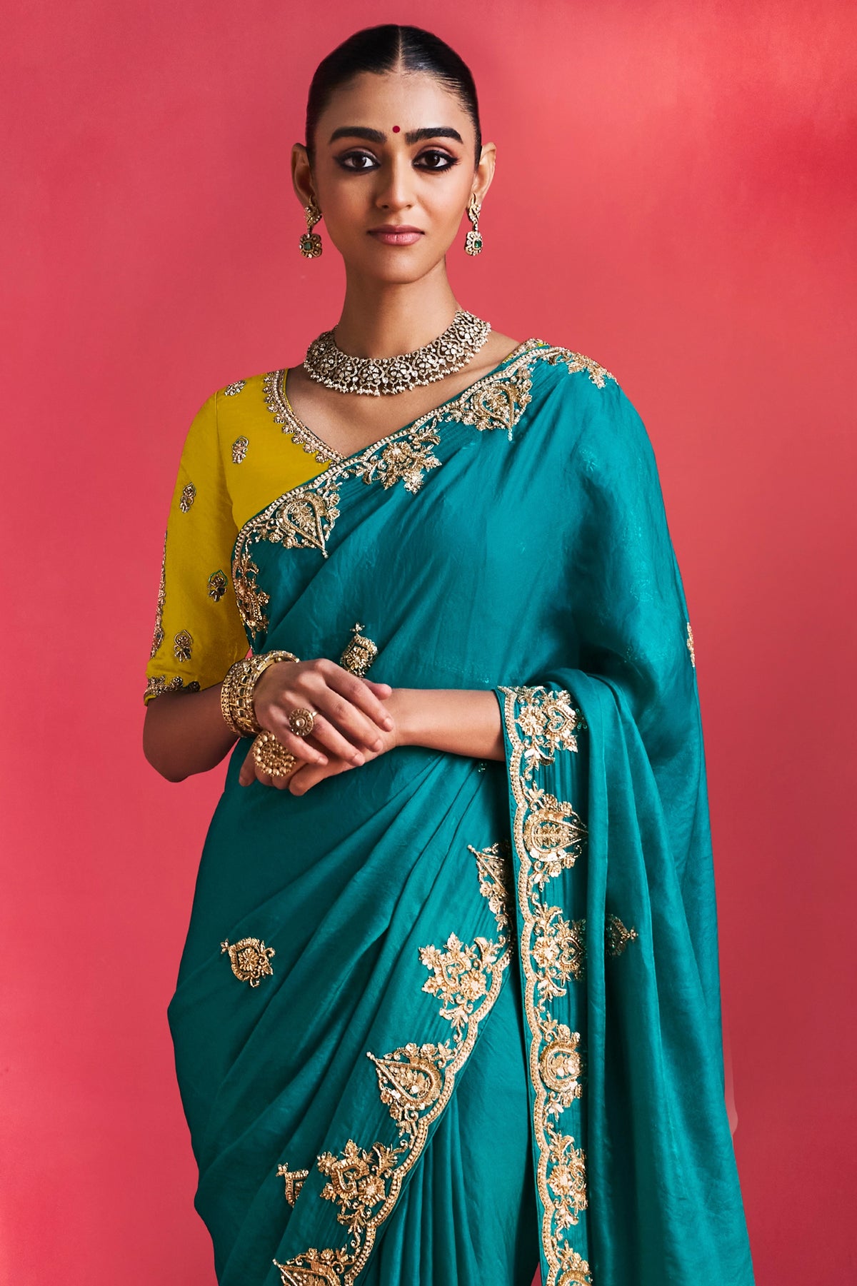 Turquoise Green Soft Silk Embellished Border Saree-SAR13309_5_SareeButa.com