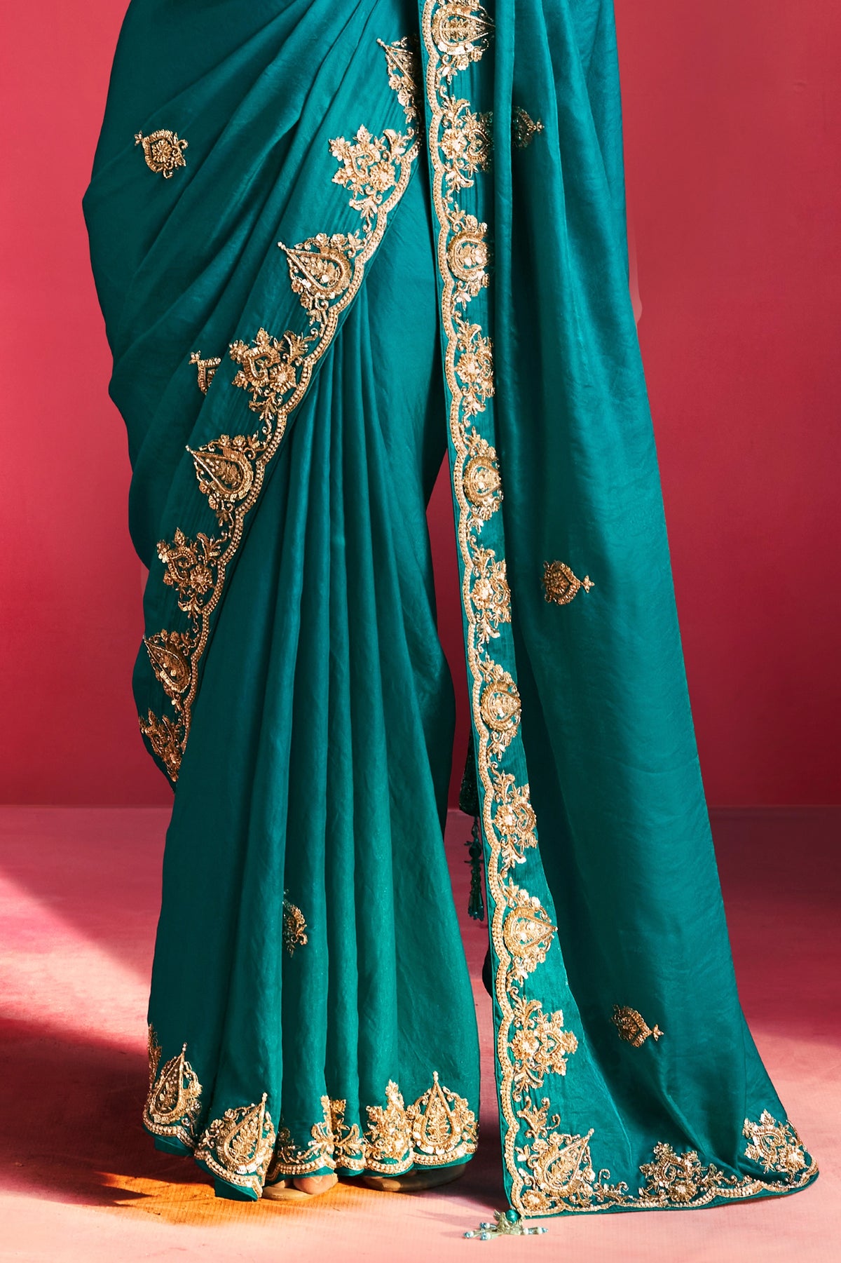 Turquoise Green Soft Silk Embellished Border Saree-SAR13309_6_SareeButa.com