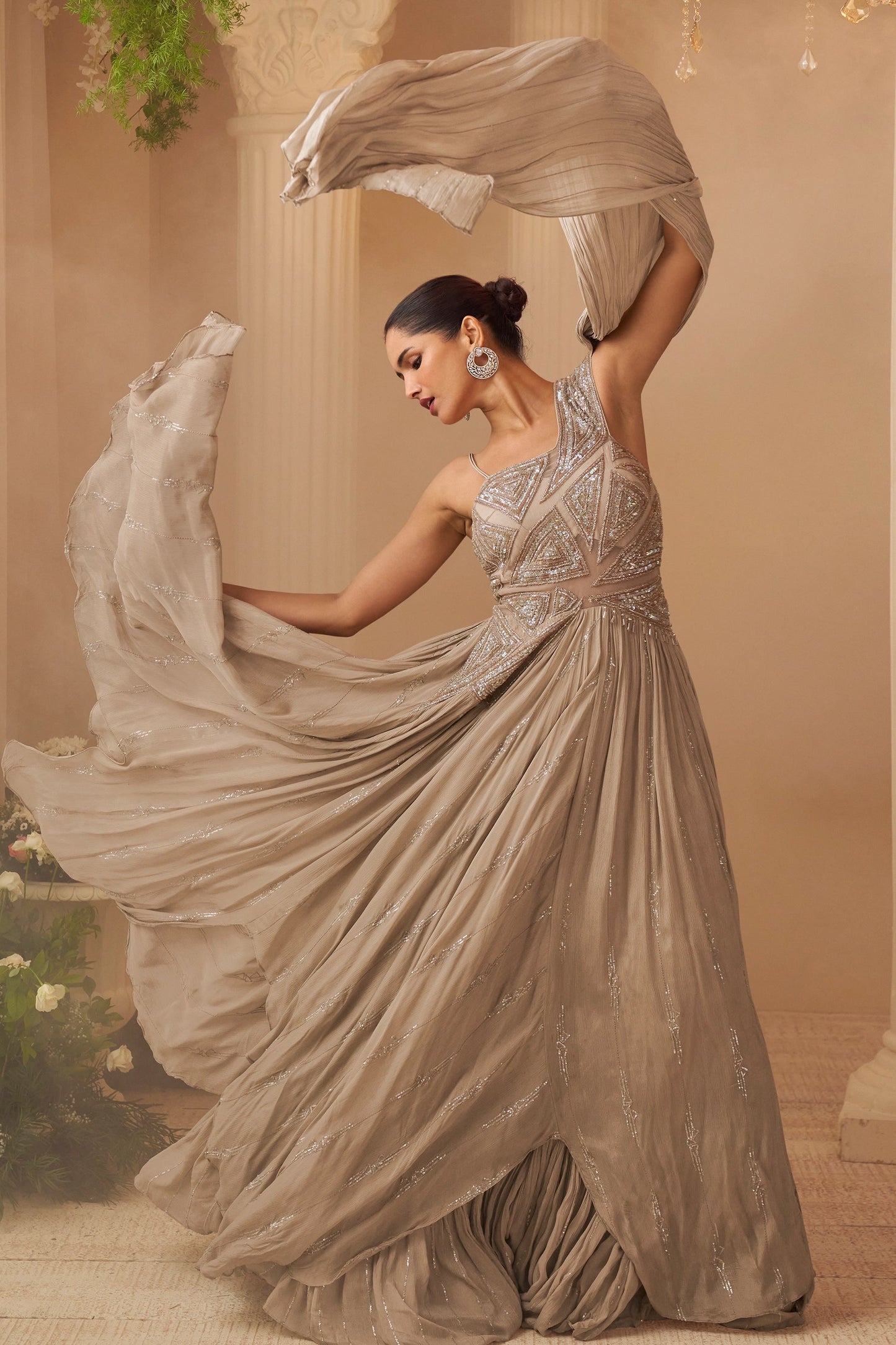 Tussar Beige Readymade Chinon Silk Gown-SAR10951_4_SareeButa.com