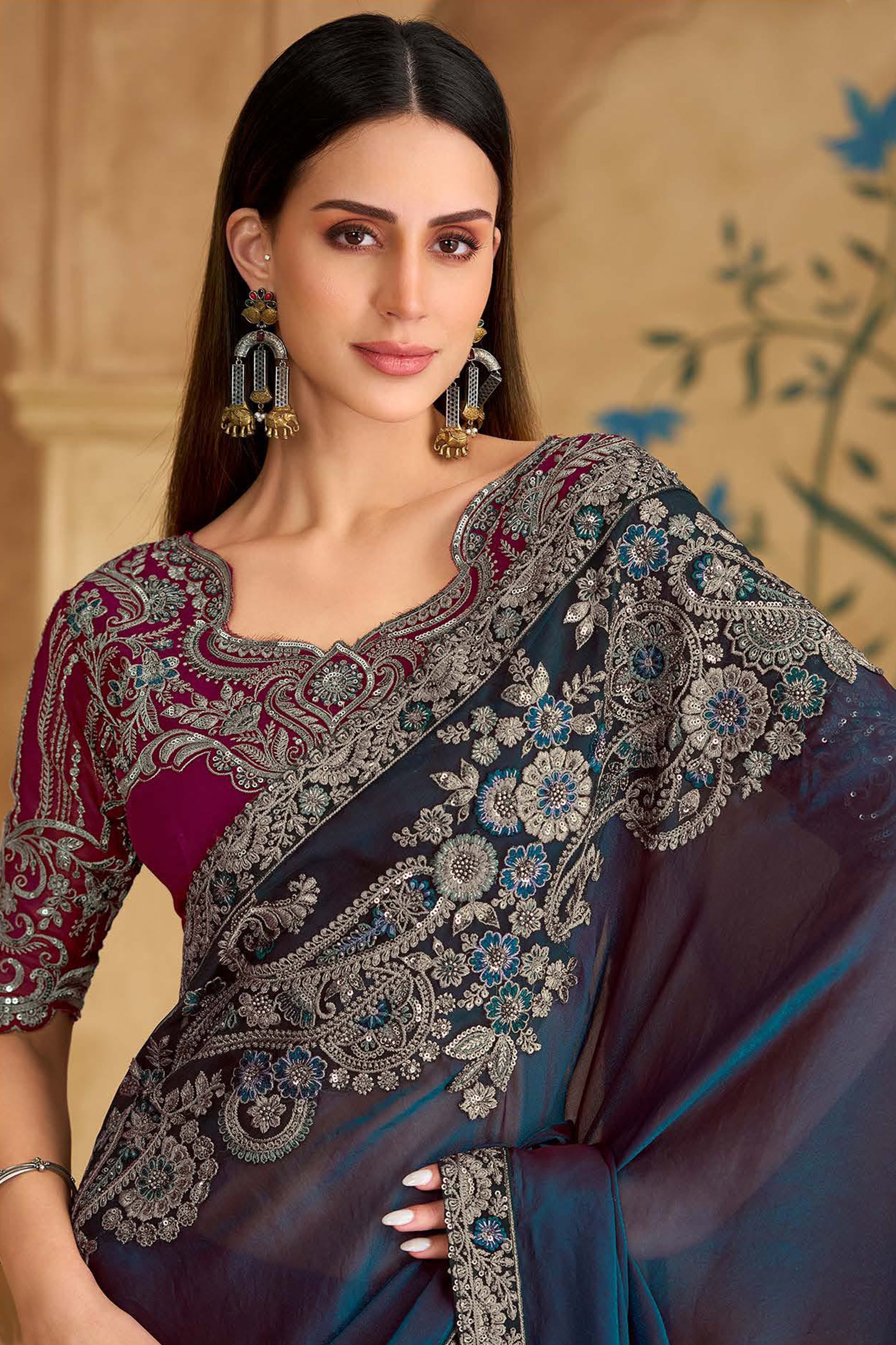 Twilight Blue Embroidered Georgette Saree-SAR11715_2_SareeButa.com