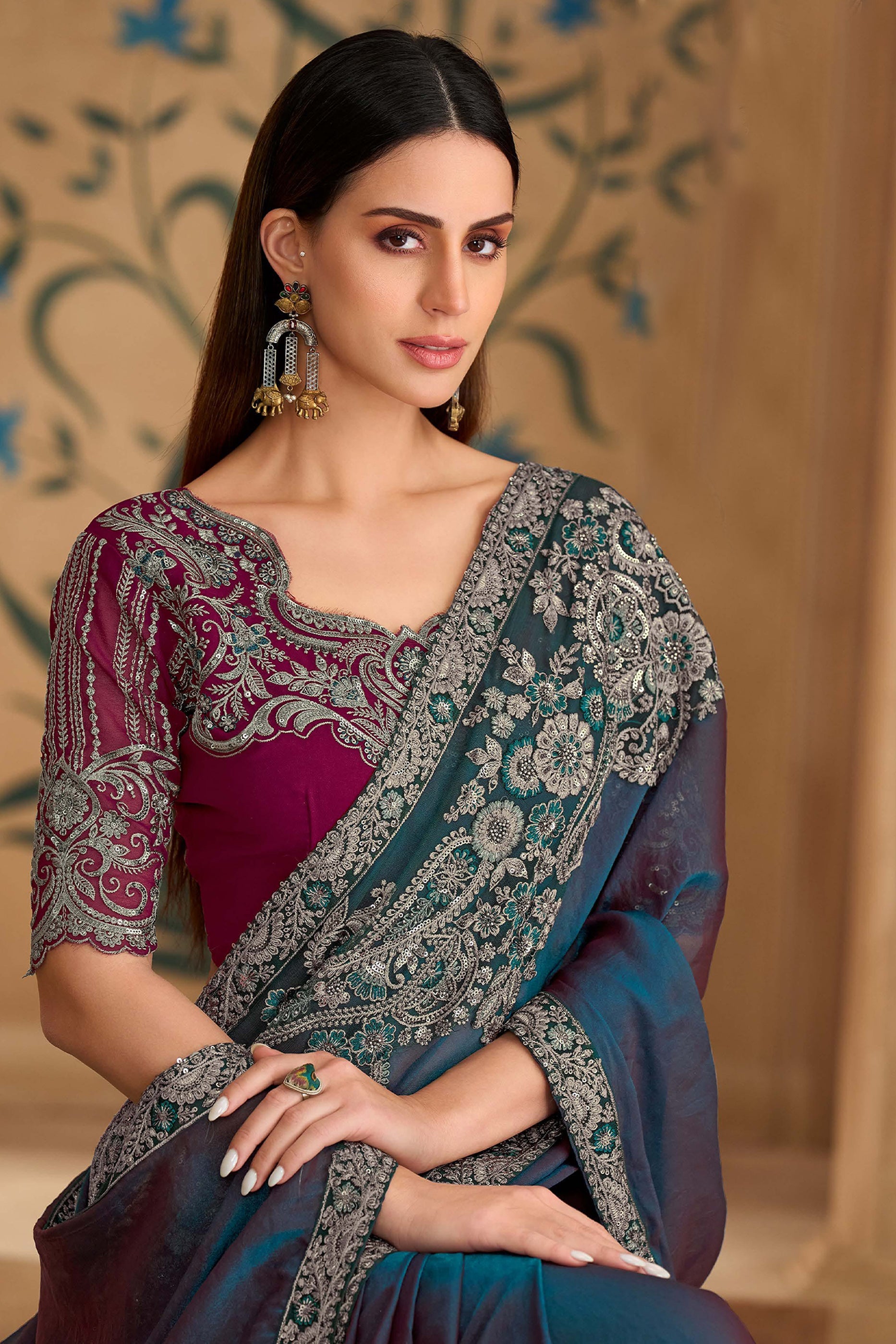 Twilight Blue Embroidered Georgette Saree-SAR11715_3_SareeButa.com