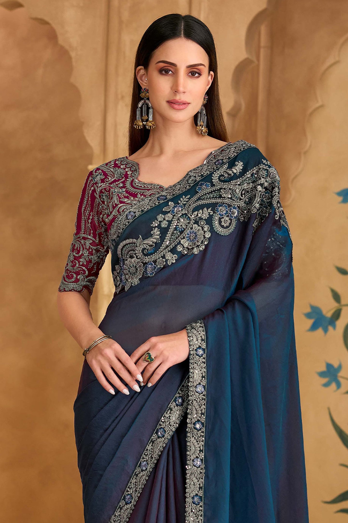 Twilight Blue Embroidered Georgette Saree-SAR11715_4_SareeButa.com