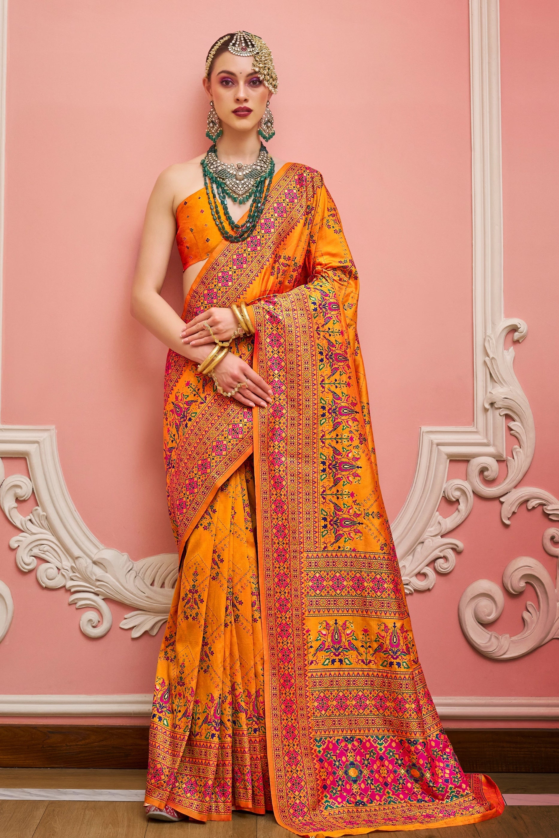 Vibrant Orange Woven Kashmiri Silk Saree-SAR11344_1_SareeButa.com