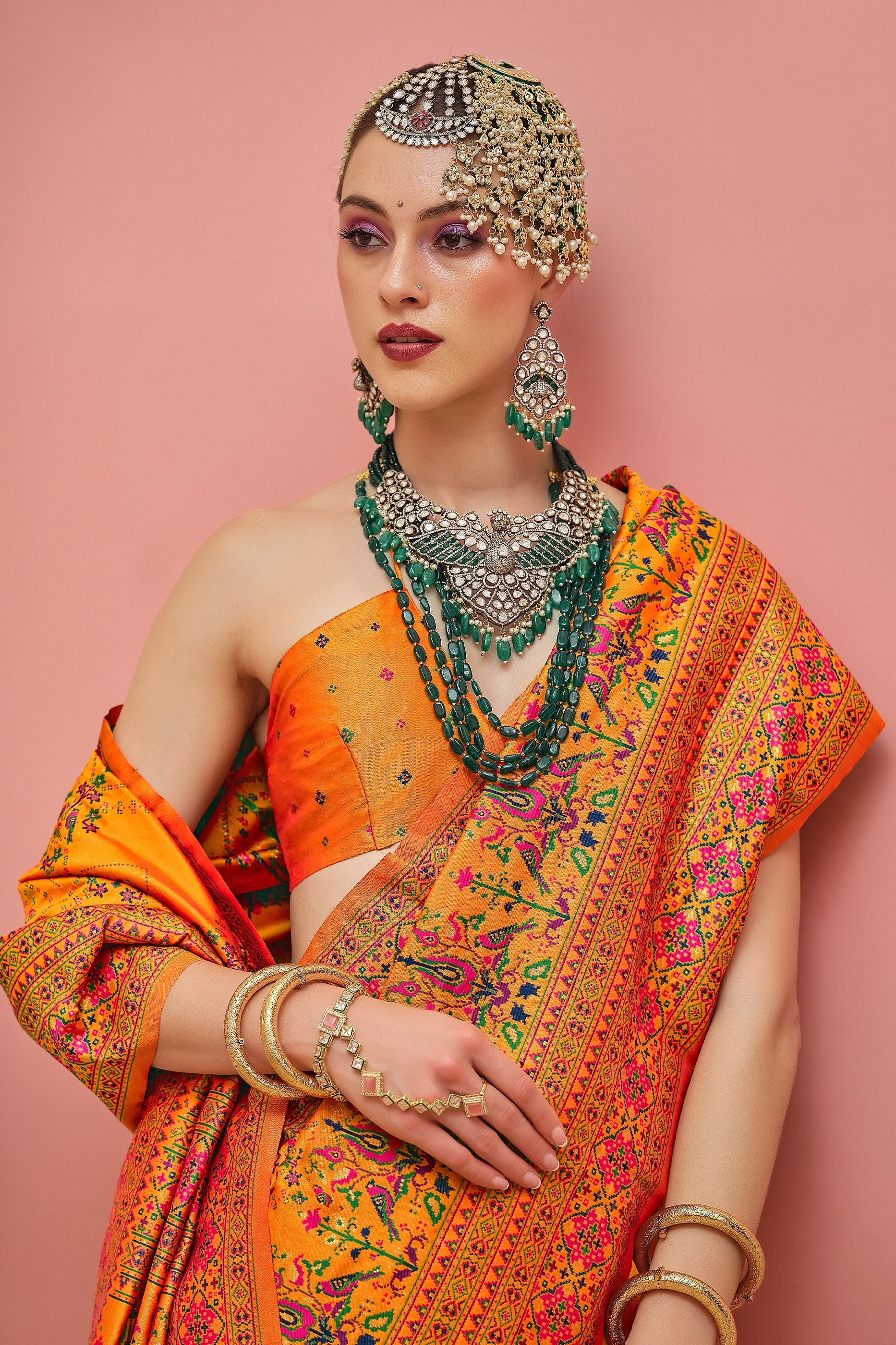 Vibrant Orange Woven Kashmiri Silk Saree-SAR11344_2_SareeButa.com