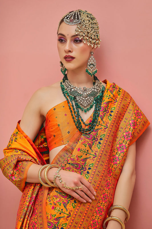 Vibrant Orange Woven Kashmiri Silk Saree-SAR11344_2_SareeButa.com