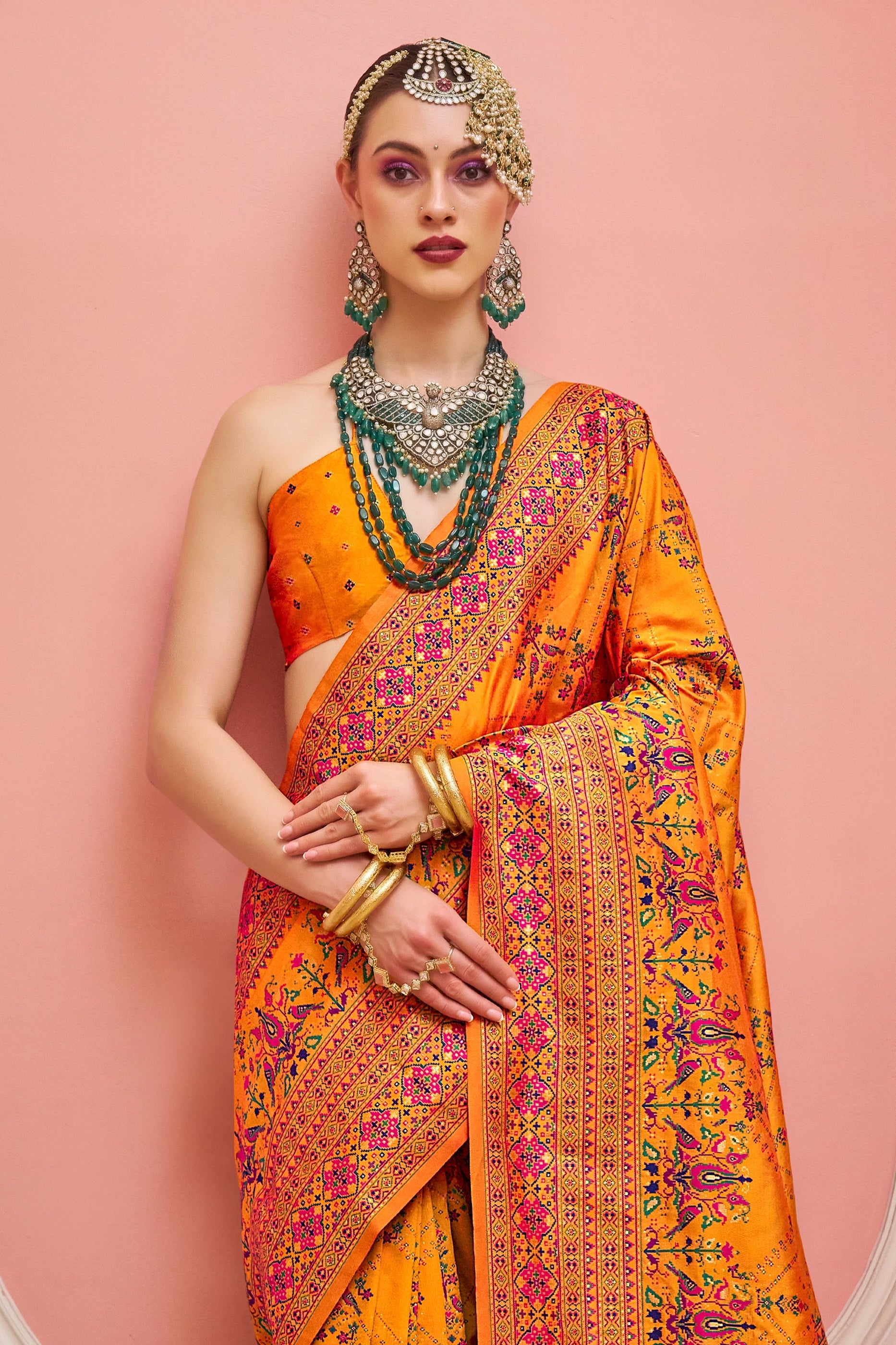 Vibrant Orange Woven Kashmiri Silk Saree-SAR11344_3_SareeButa.com