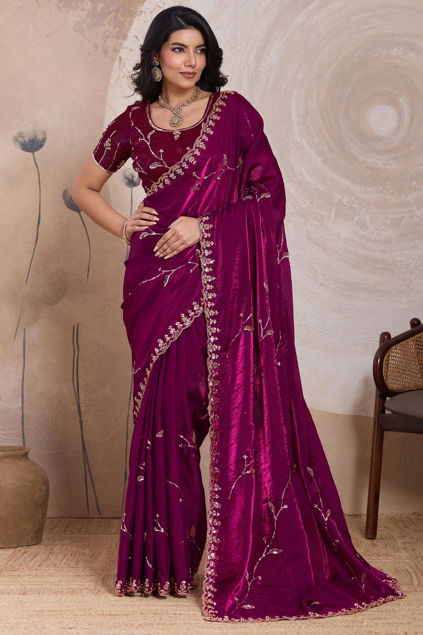 Vintage Pink Embroidered Satin Saree-SAR11789_1_SareeButa.com