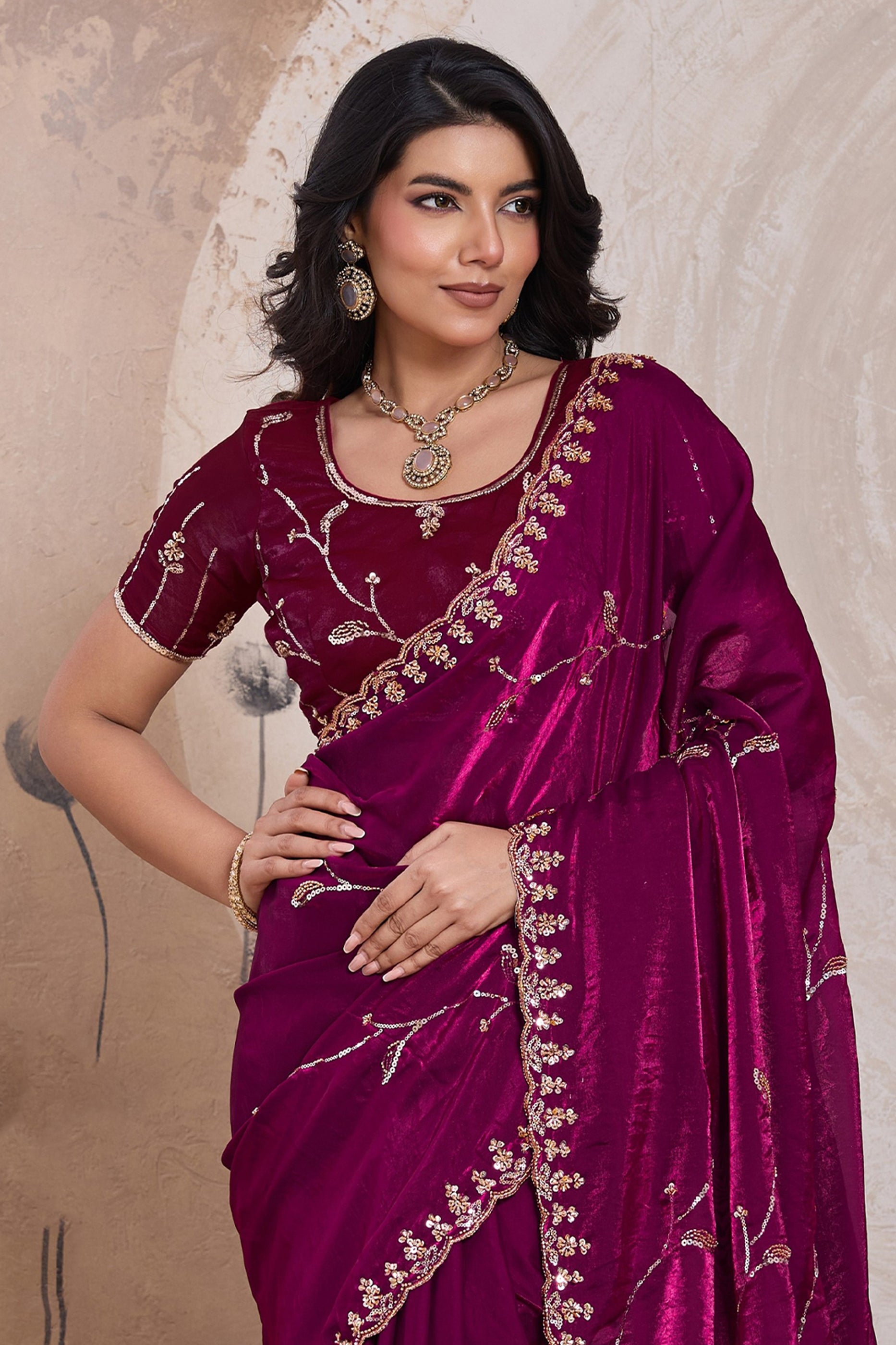 Vintage Pink Embroidered Satin Saree-SAR11789_2_SareeButa.com