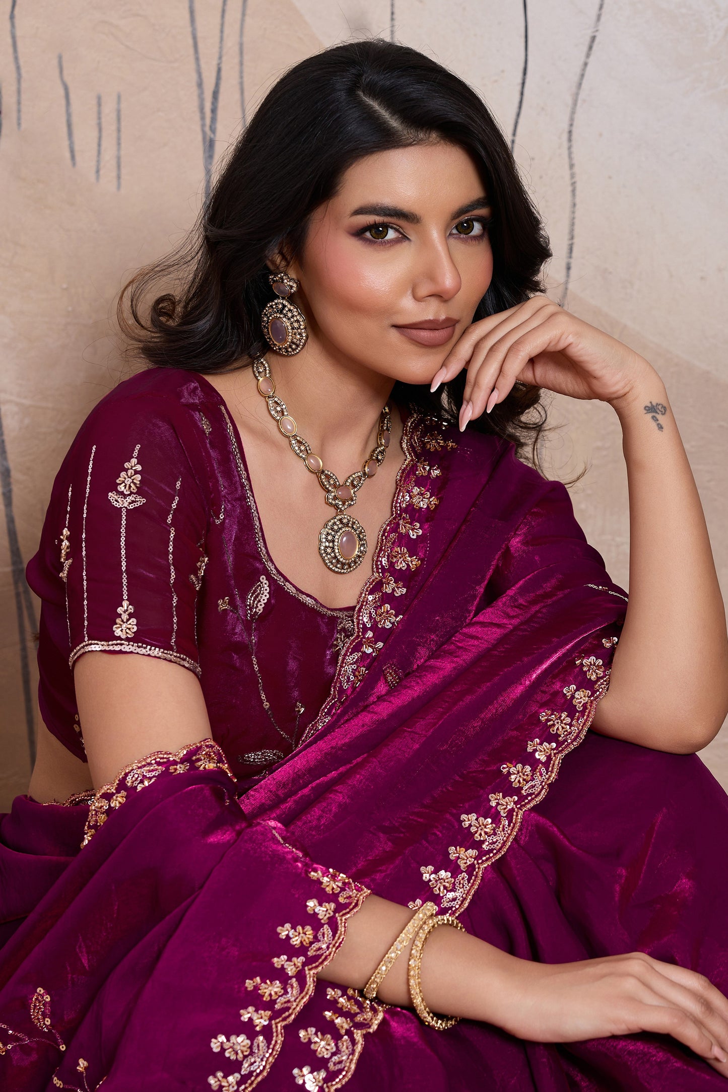 Vintage Pink Embroidered Satin Saree-SAR11789_3_SareeButa.com