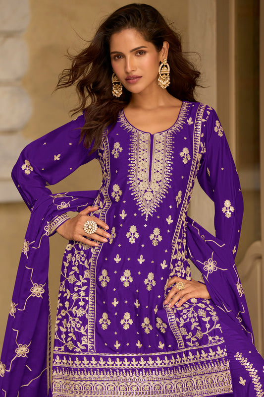 Violet Readymade Embroidered Chinon Silk Suit-SAR13089_2_SareeButa.com