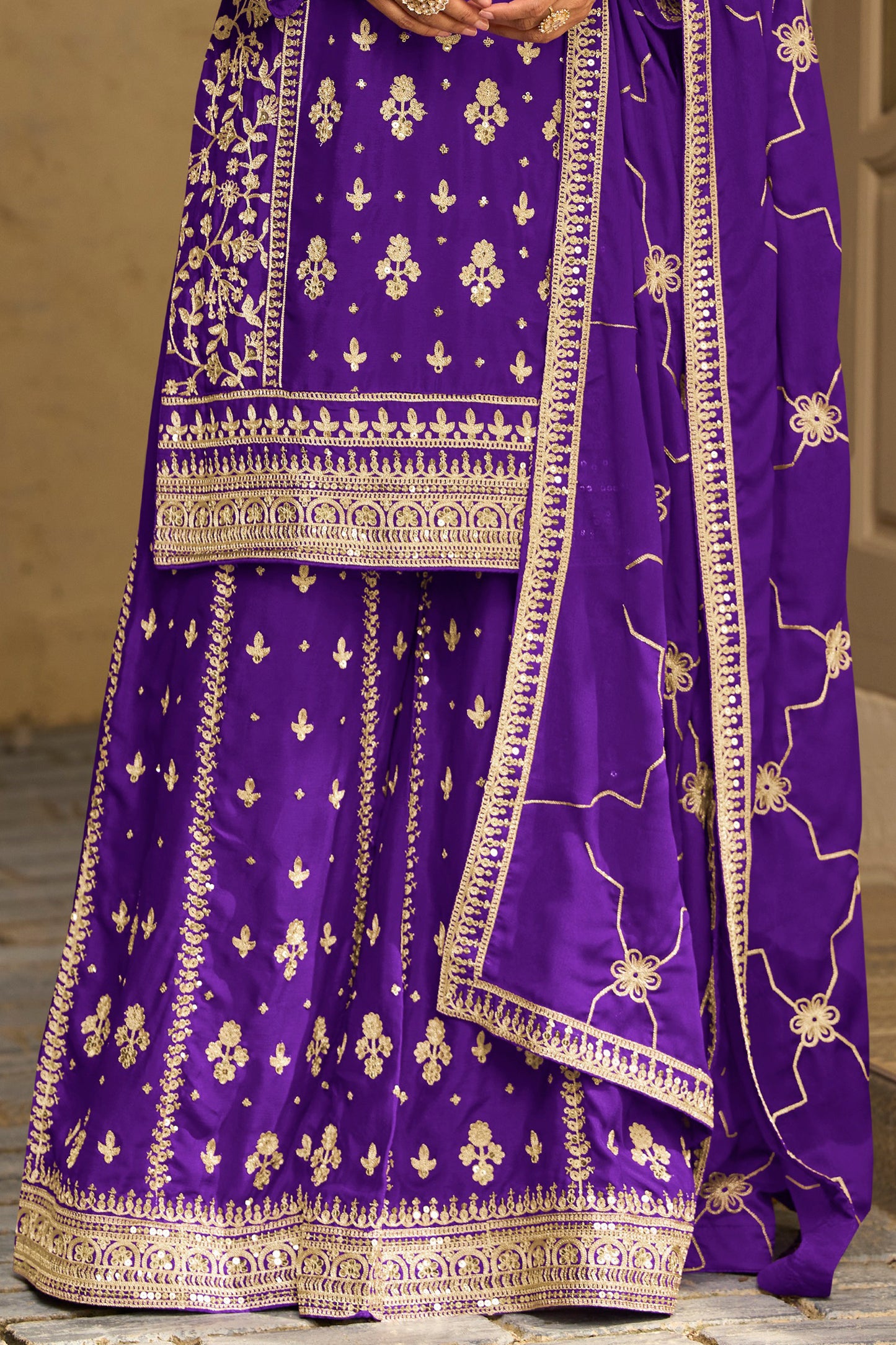Violet Readymade Embroidered Chinon Silk Suit-SAR13089_4_SareeButa.com