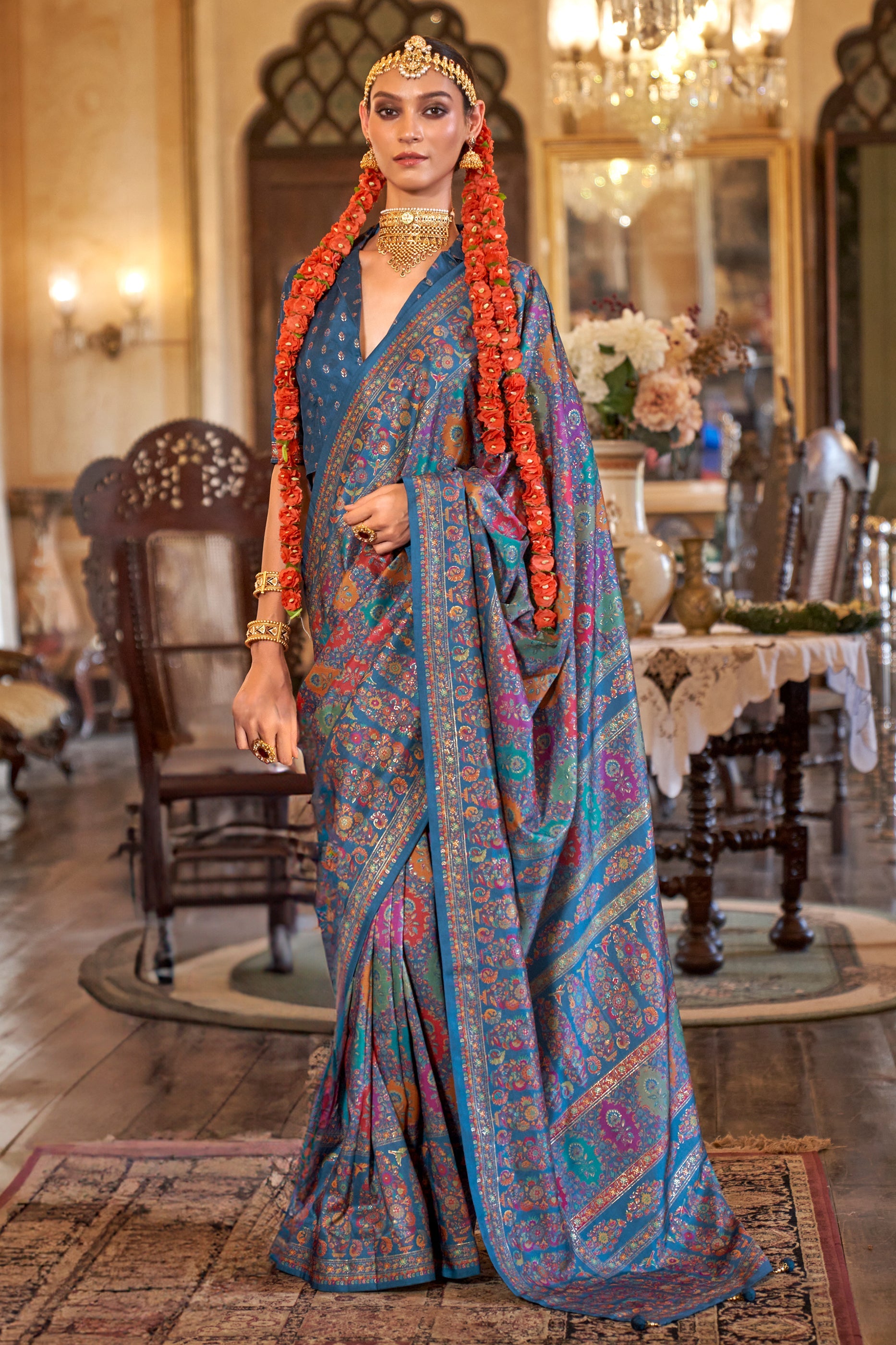 Vivid Blue Printed Viscose Silk Saree-SAR10106_1_SareeButa.com