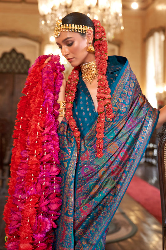 Vivid Blue Printed Viscose Silk Saree-SAR10106_2_SareeButa.com