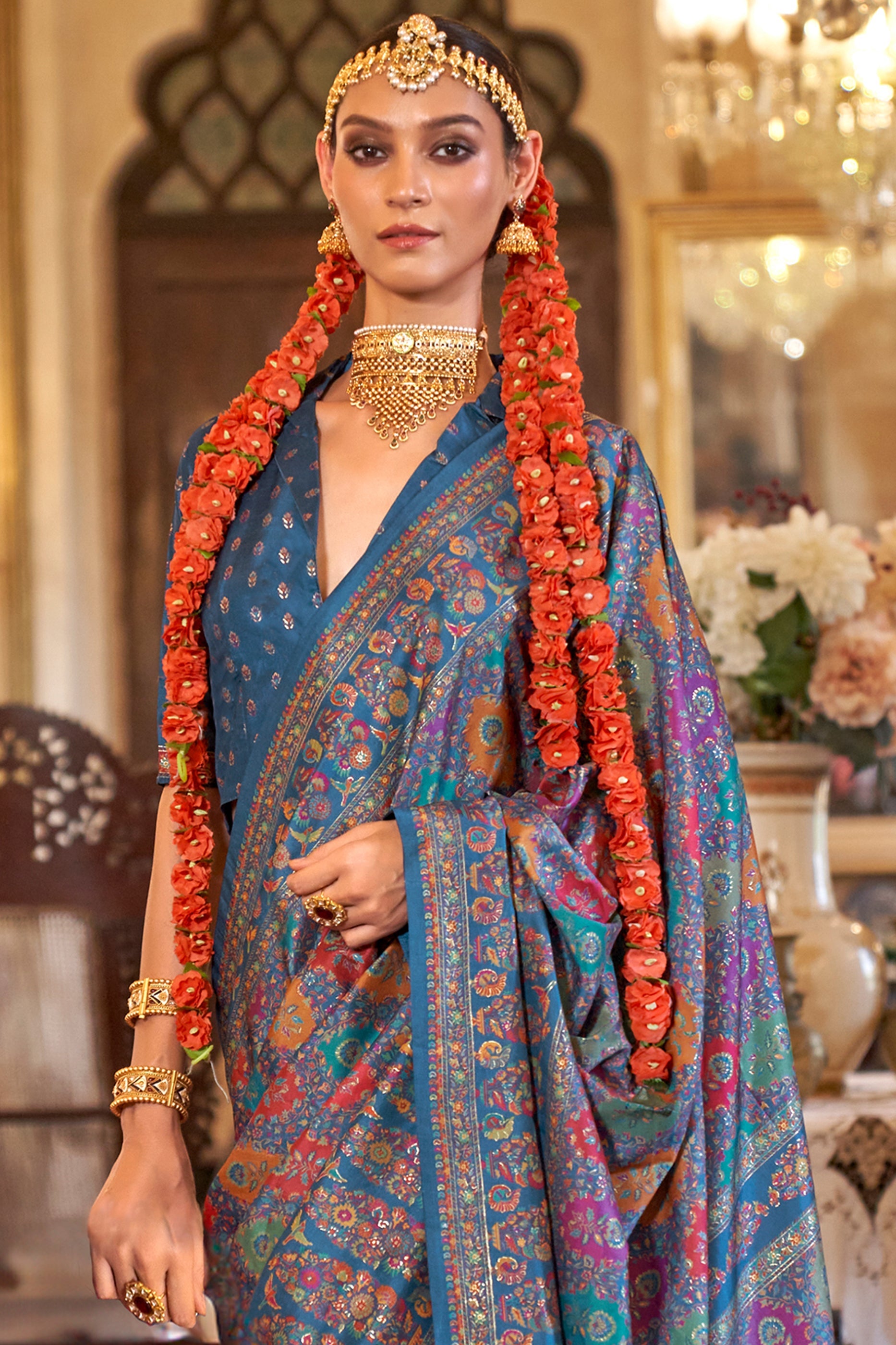 Vivid Blue Printed Viscose Silk Saree-SAR10106_3_SareeButa.com