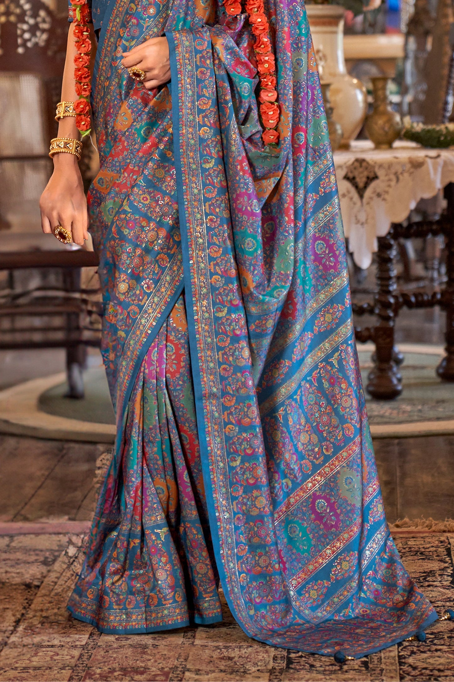 Vivid Blue Printed Viscose Silk Saree-SAR10106_4_SareeButa.com