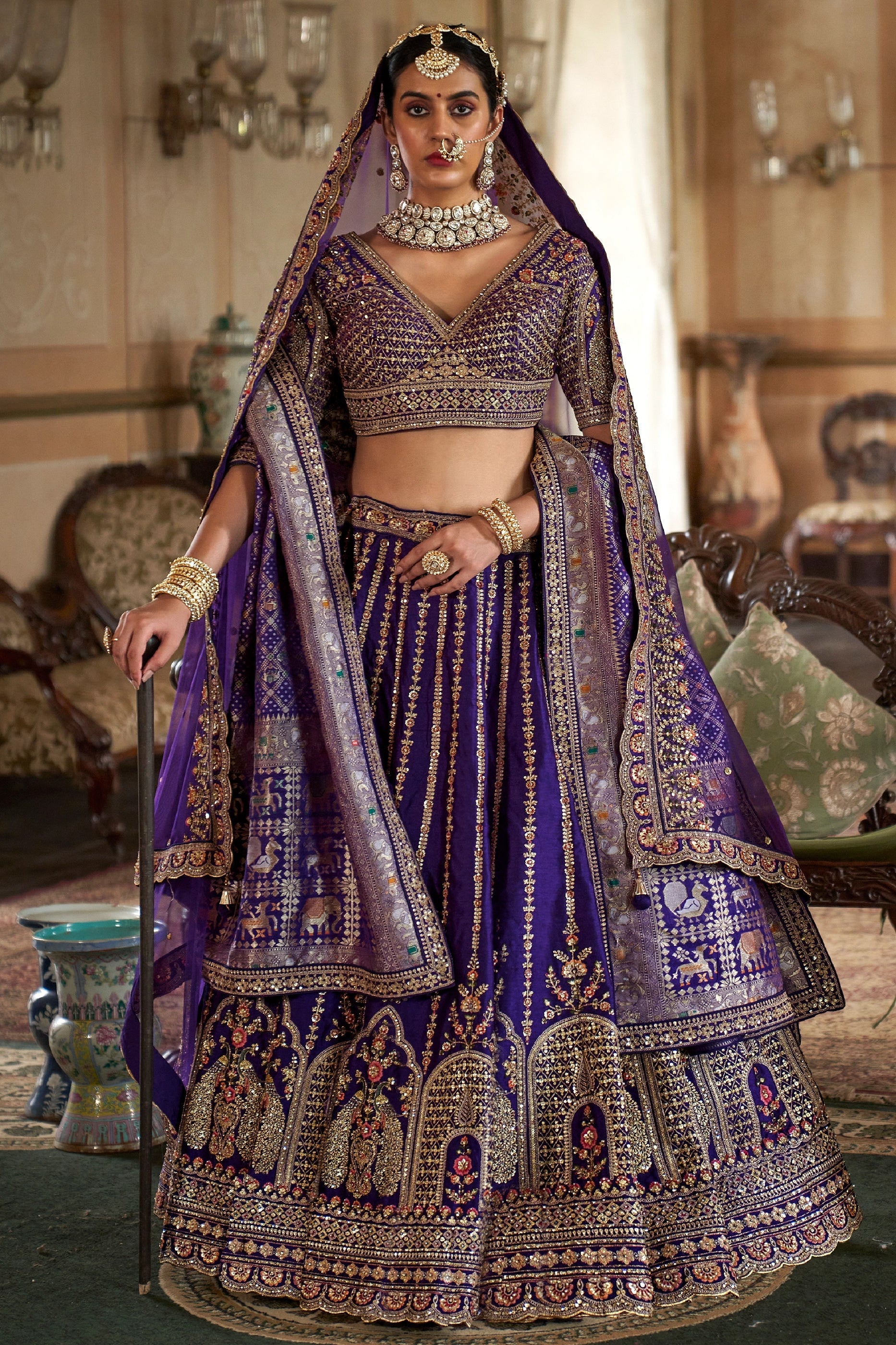 Voilet Semi-Stitched Embroidered Silk Lehenga-SAR10324_1_SareeButa.com