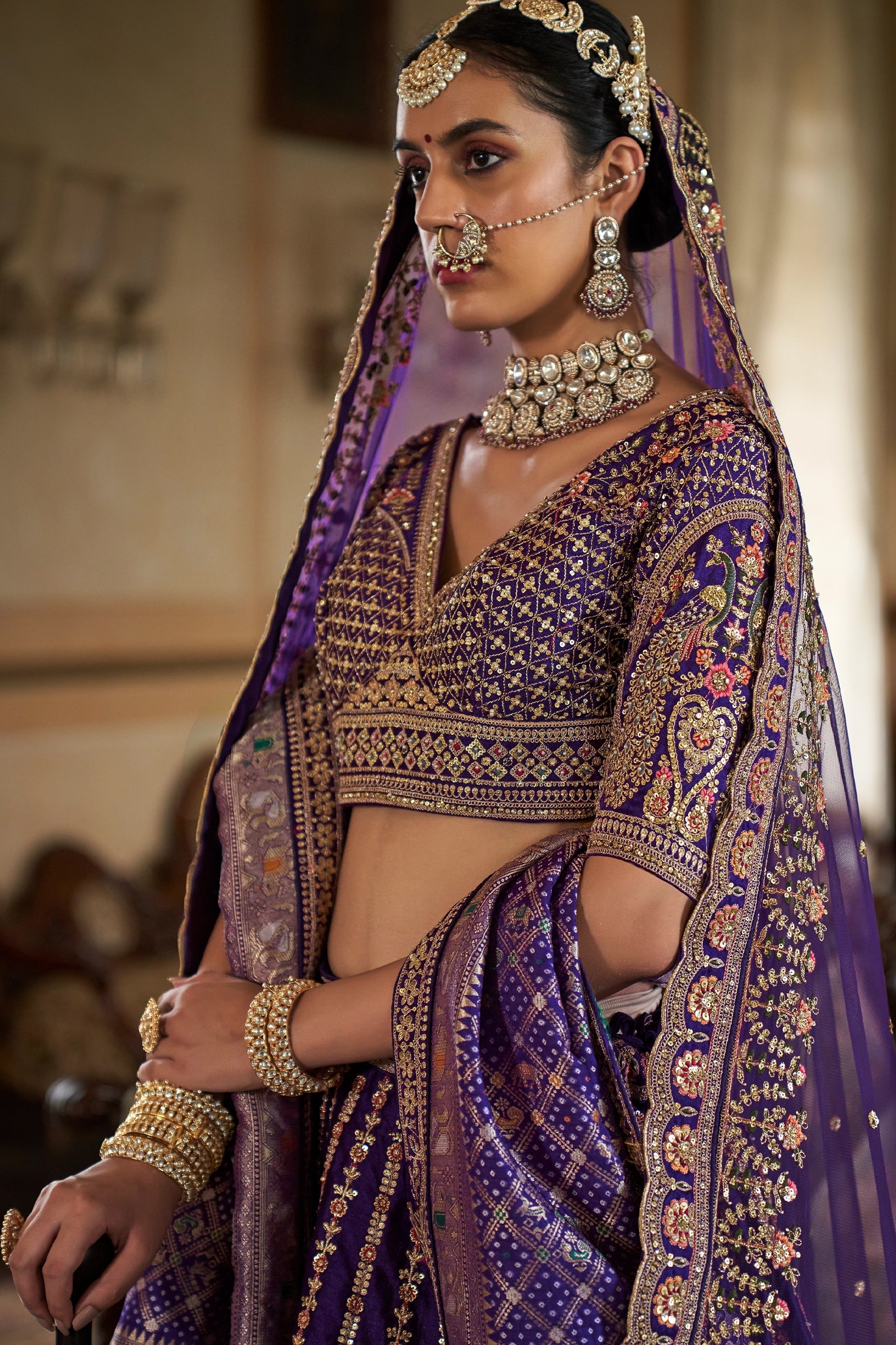 Voilet Semi-Stitched Embroidered Silk Lehenga-SAR10324_2_SareeButa.com