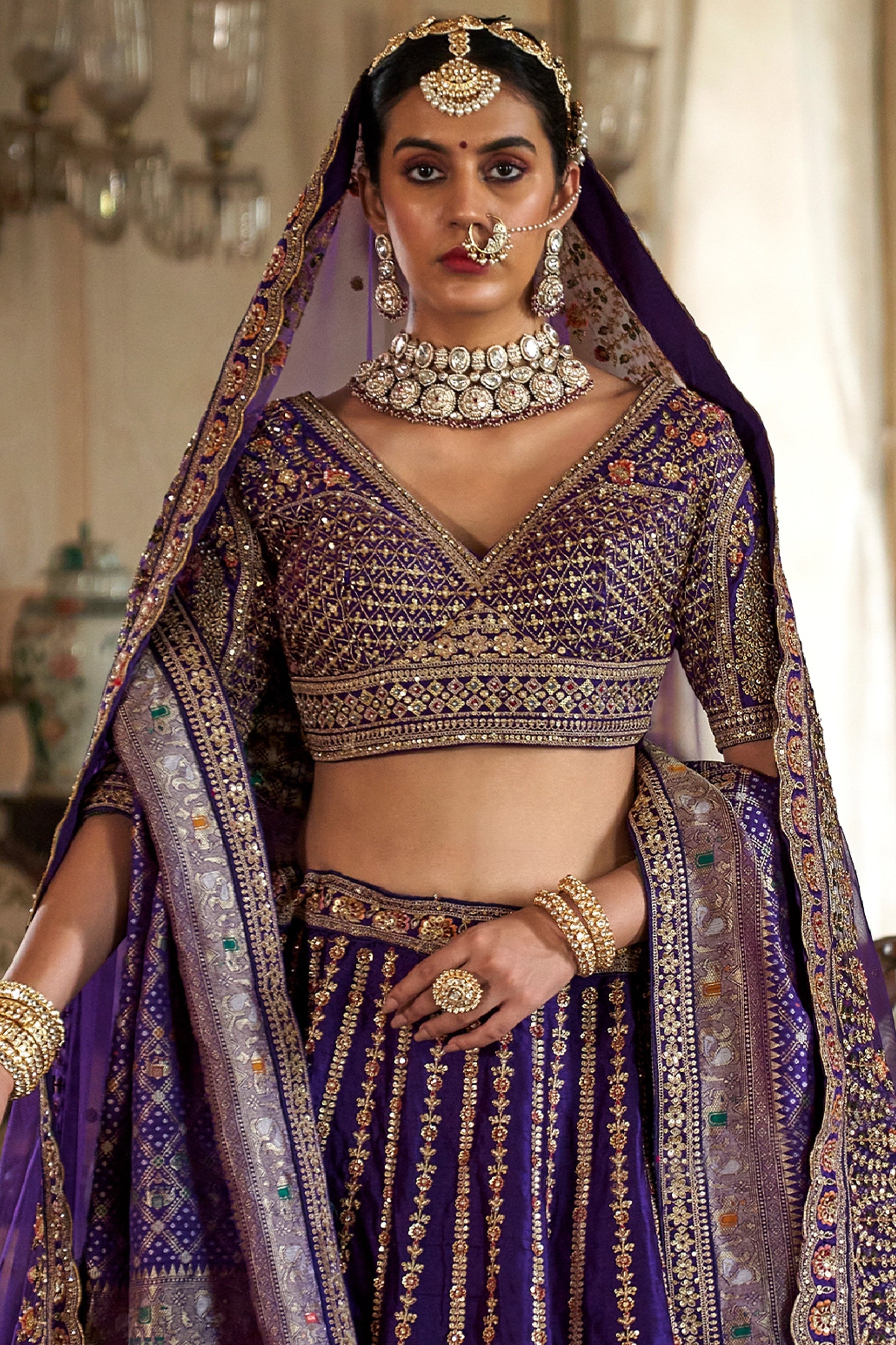Voilet Semi-Stitched Embroidered Silk Lehenga-SAR10324_3_SareeButa.com