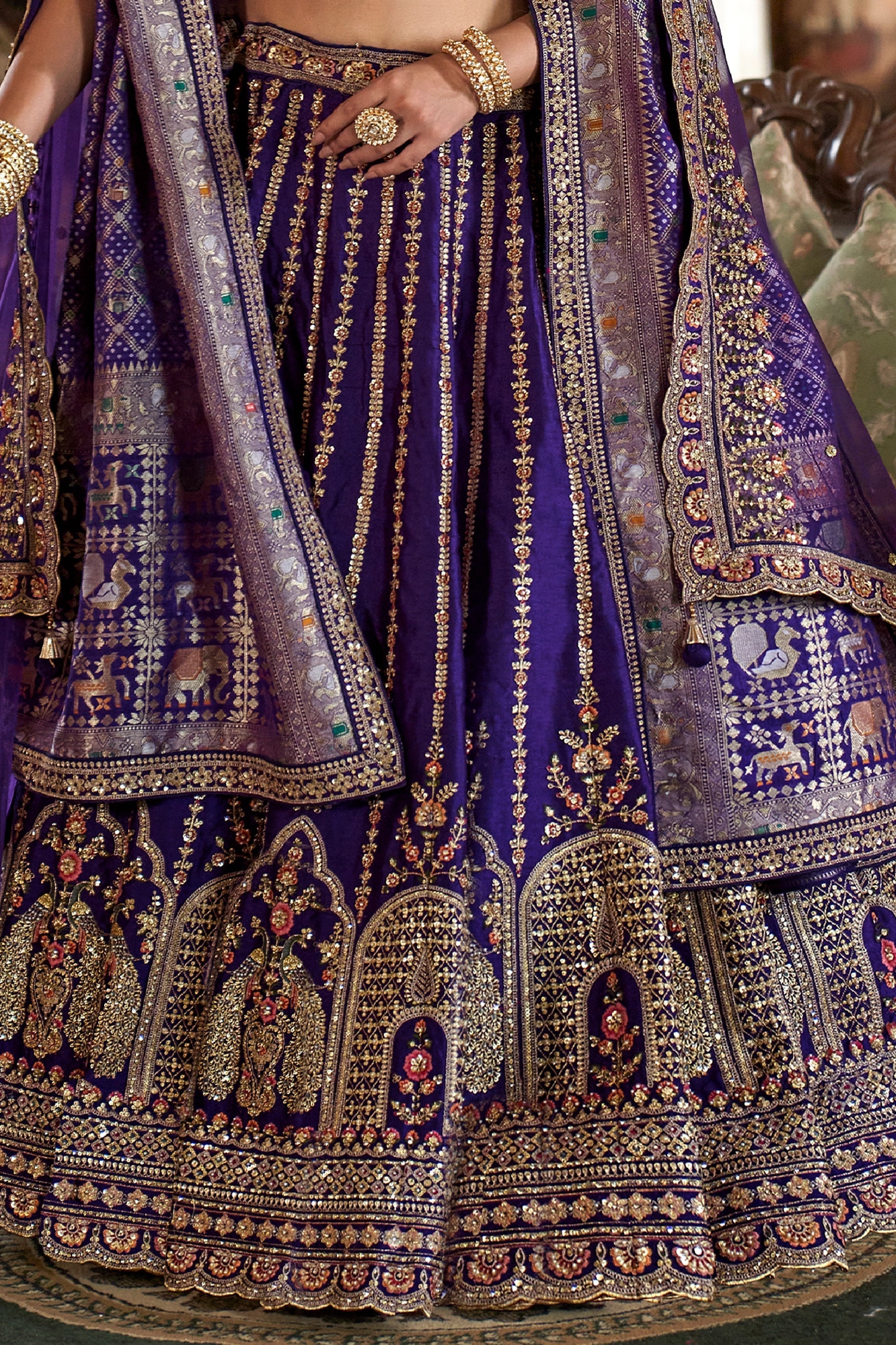 Voilet Semi-Stitched Embroidered Silk Lehenga-SAR10324_4_SareeButa.com