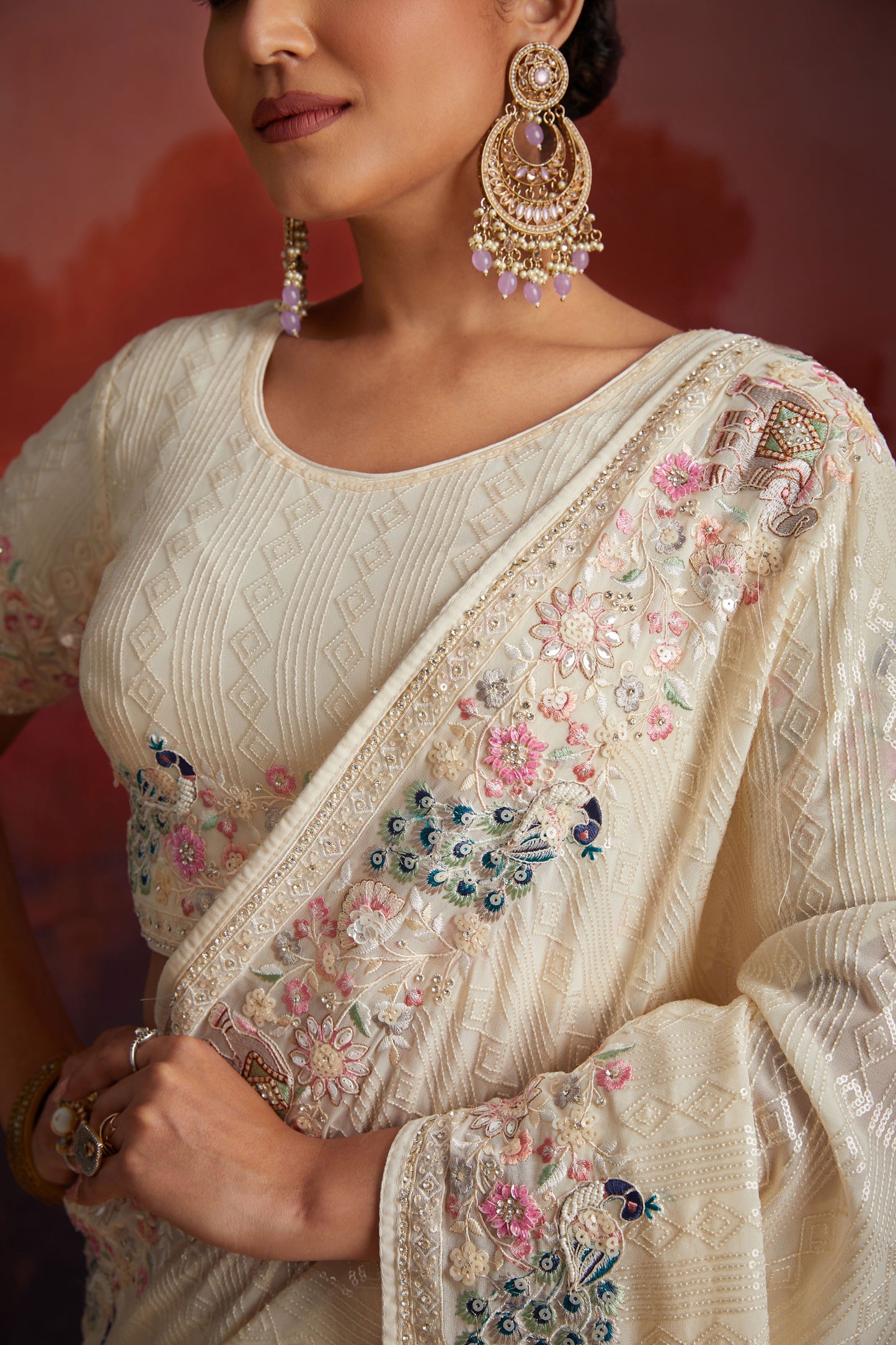 White Embroidered Georgette Saree